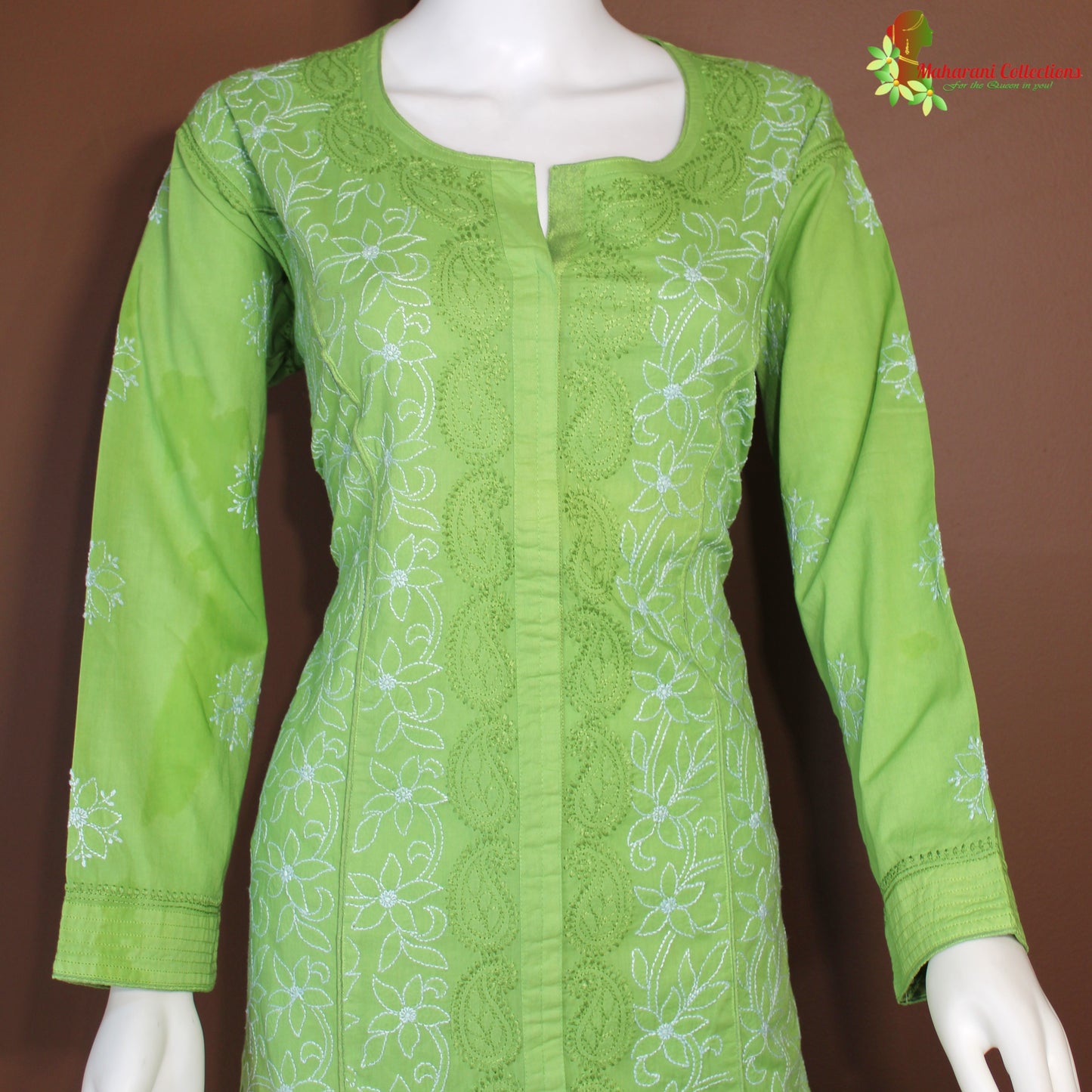 Maharani's Lucknowi Chikankari Pant Suit - Green (XL) - Pure Cotton