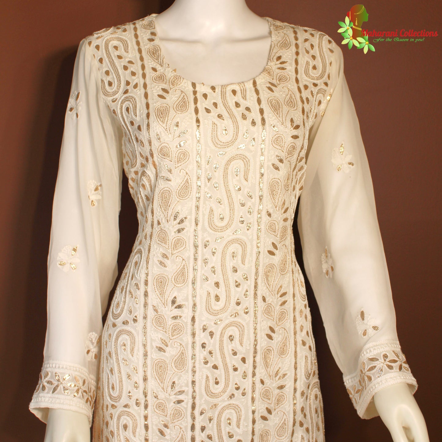 Maharani's Lucknowi Chikankari Palazzo Suit - White (L) - Pure Georgette