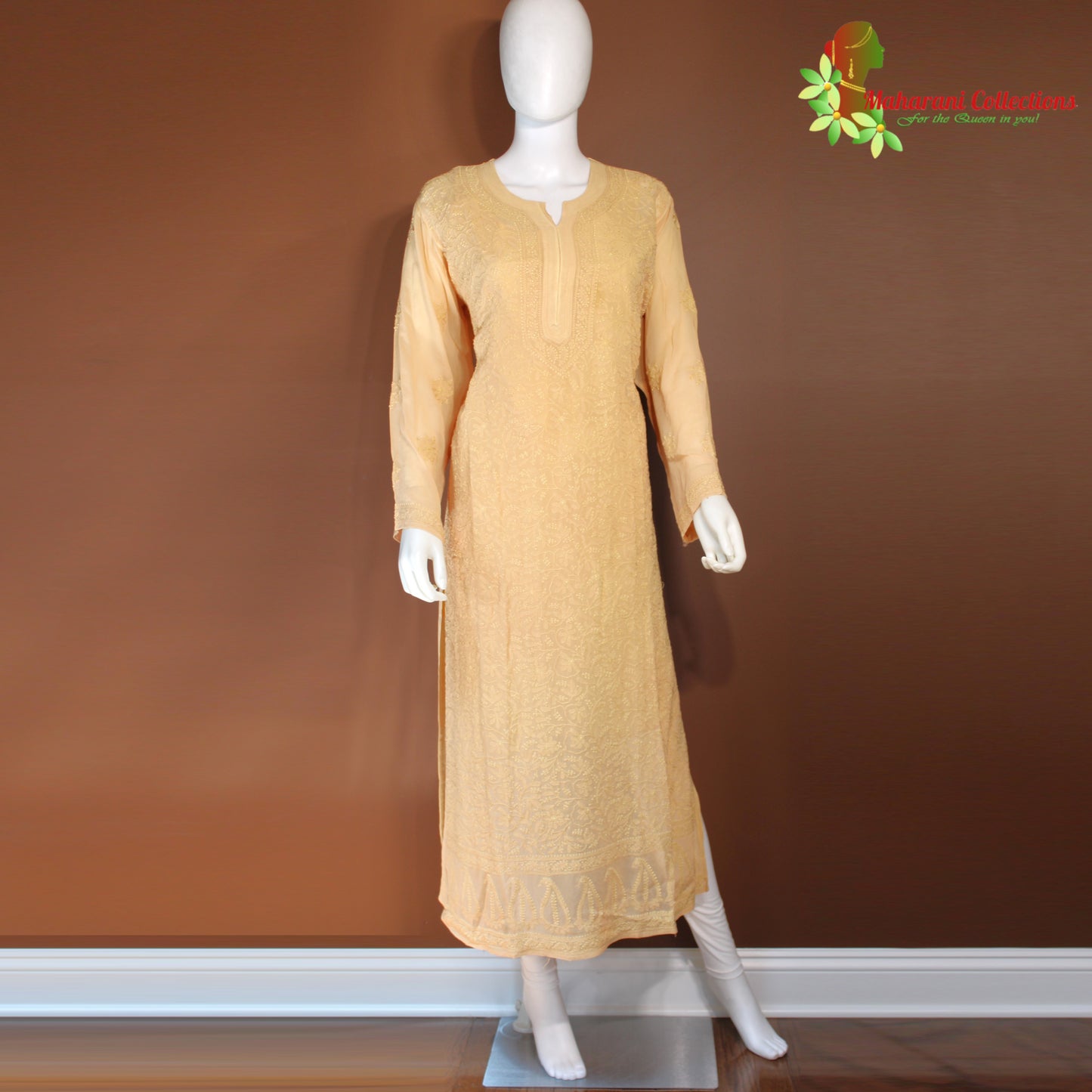 Maharani's Long Kurta - Georgette - Beige (XXL)