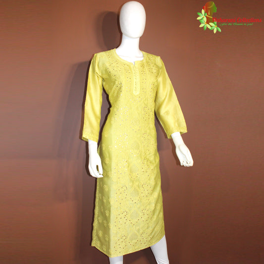 Maharani's Chanderi Silk Kurta Top - Dijon Yellow (L)