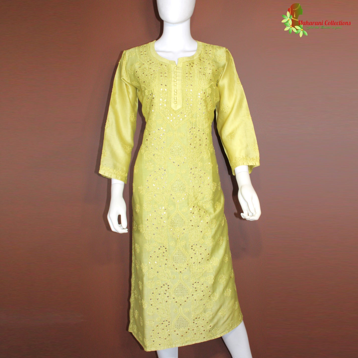 Maharani's Chanderi Silk Kurta Top - Dijon Yellow (L)