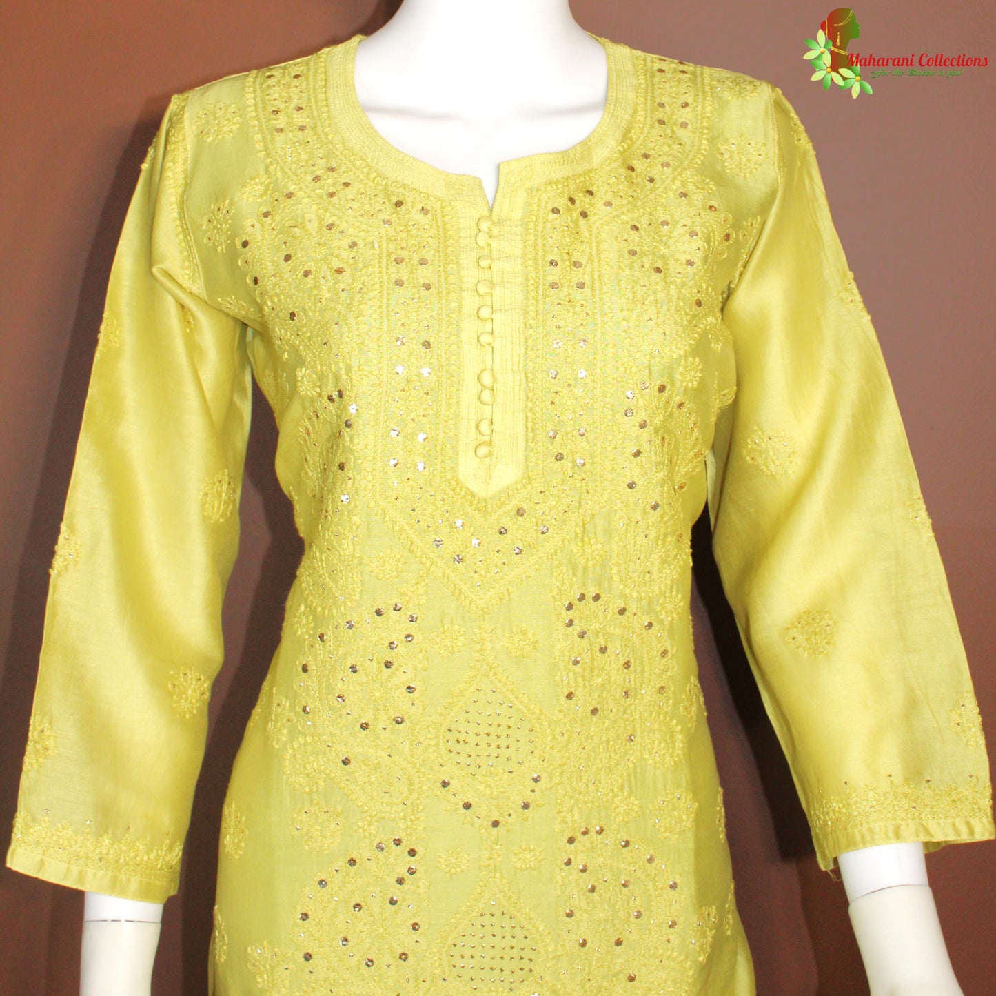Maharani's Chanderi Silk Kurta Top - Dijon Yellow (L)
