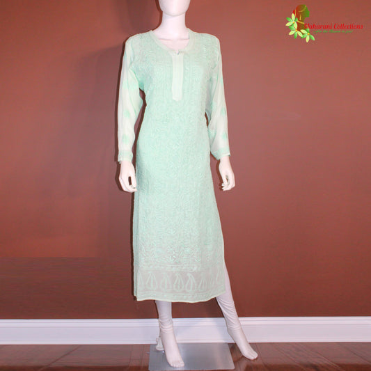 Maharani's Lucknowi Georgette Kurta Top - Light Green (XL)