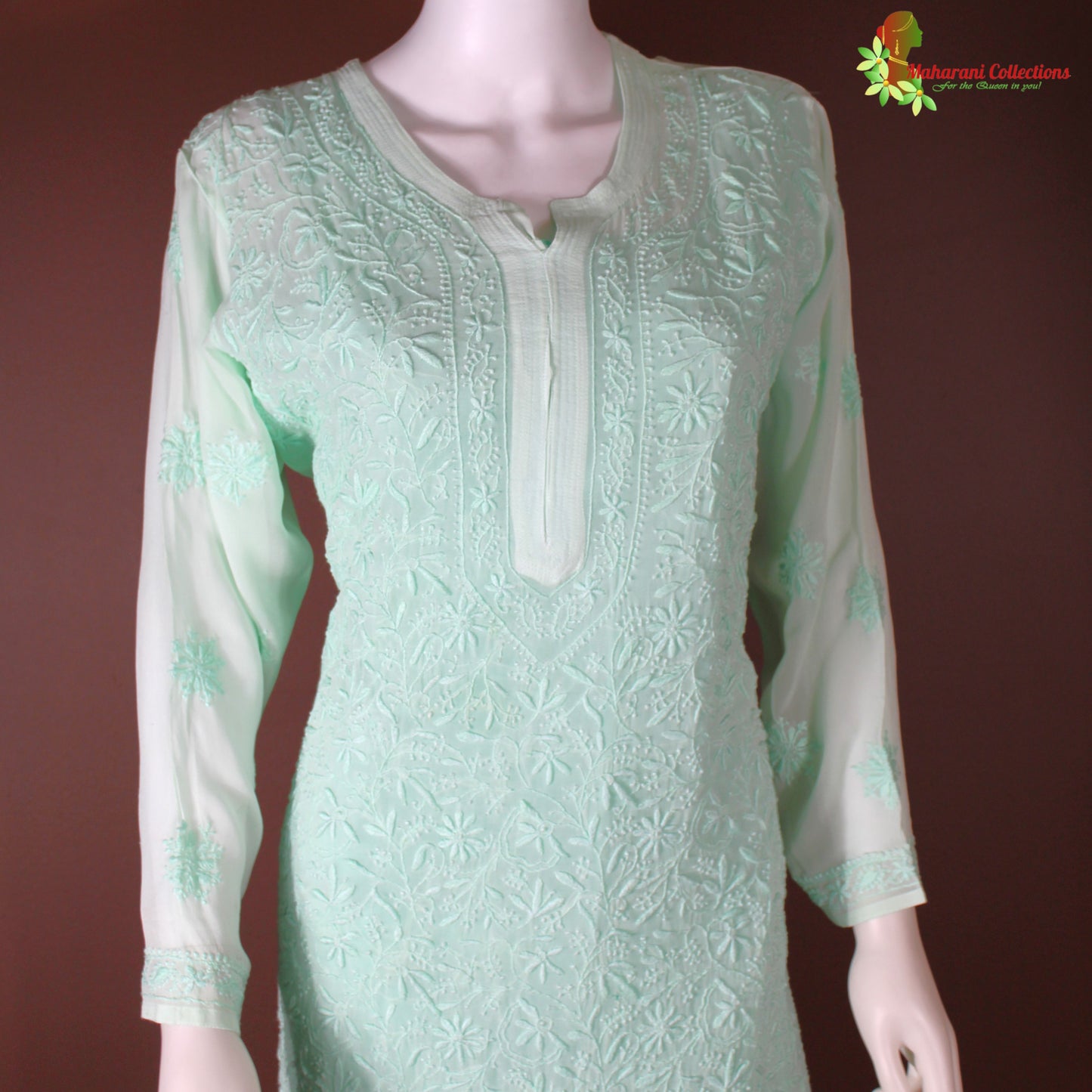 Maharani's Lucknowi Georgette Kurta Top - Light Green (XL)