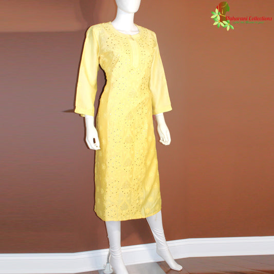 Maharani's Chanderi Silk Kurta Top - Yellow (L)