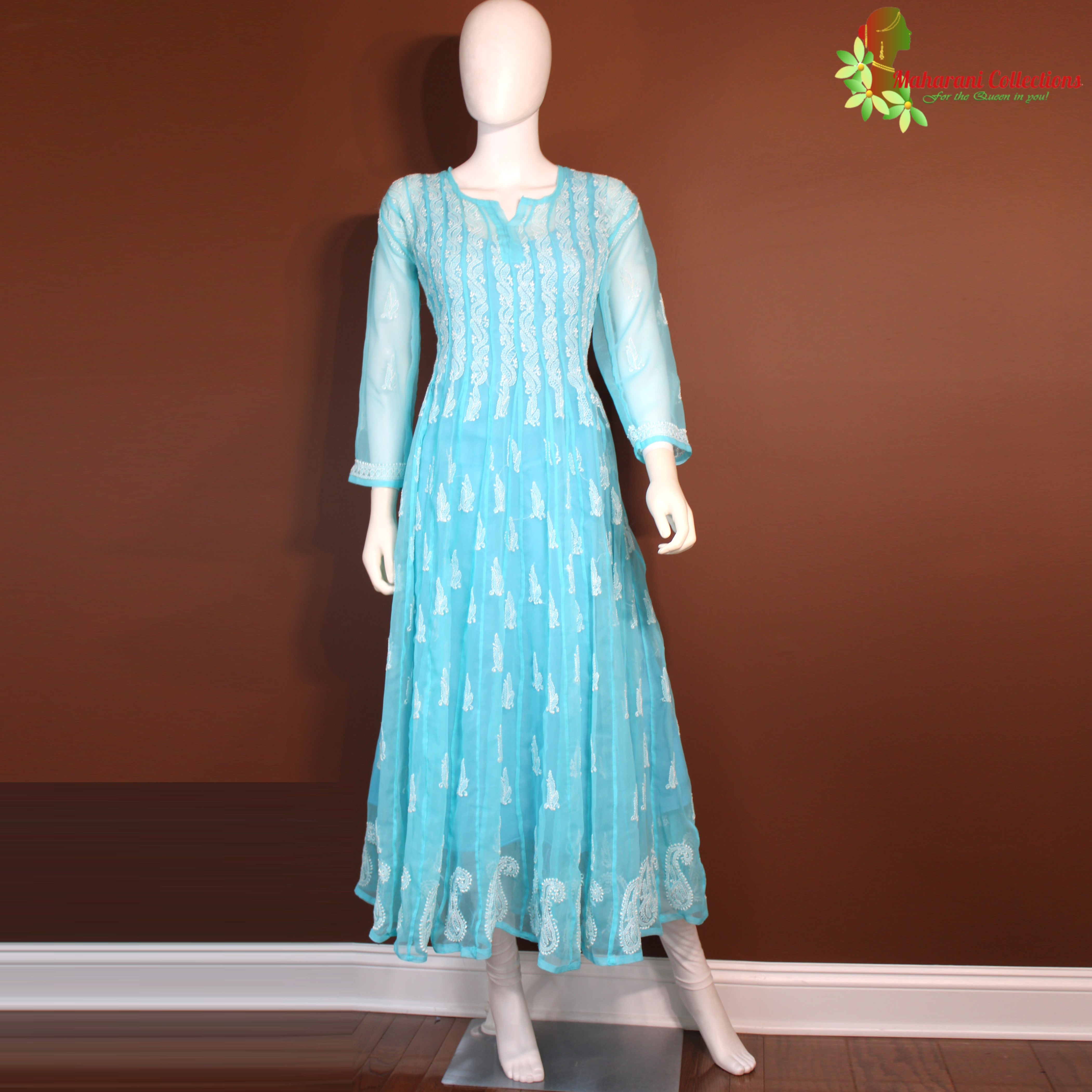 Buy Sea View Chikankari Anarkali Suit Set by CALMNA at Ogaan Market Online  Shopping Site