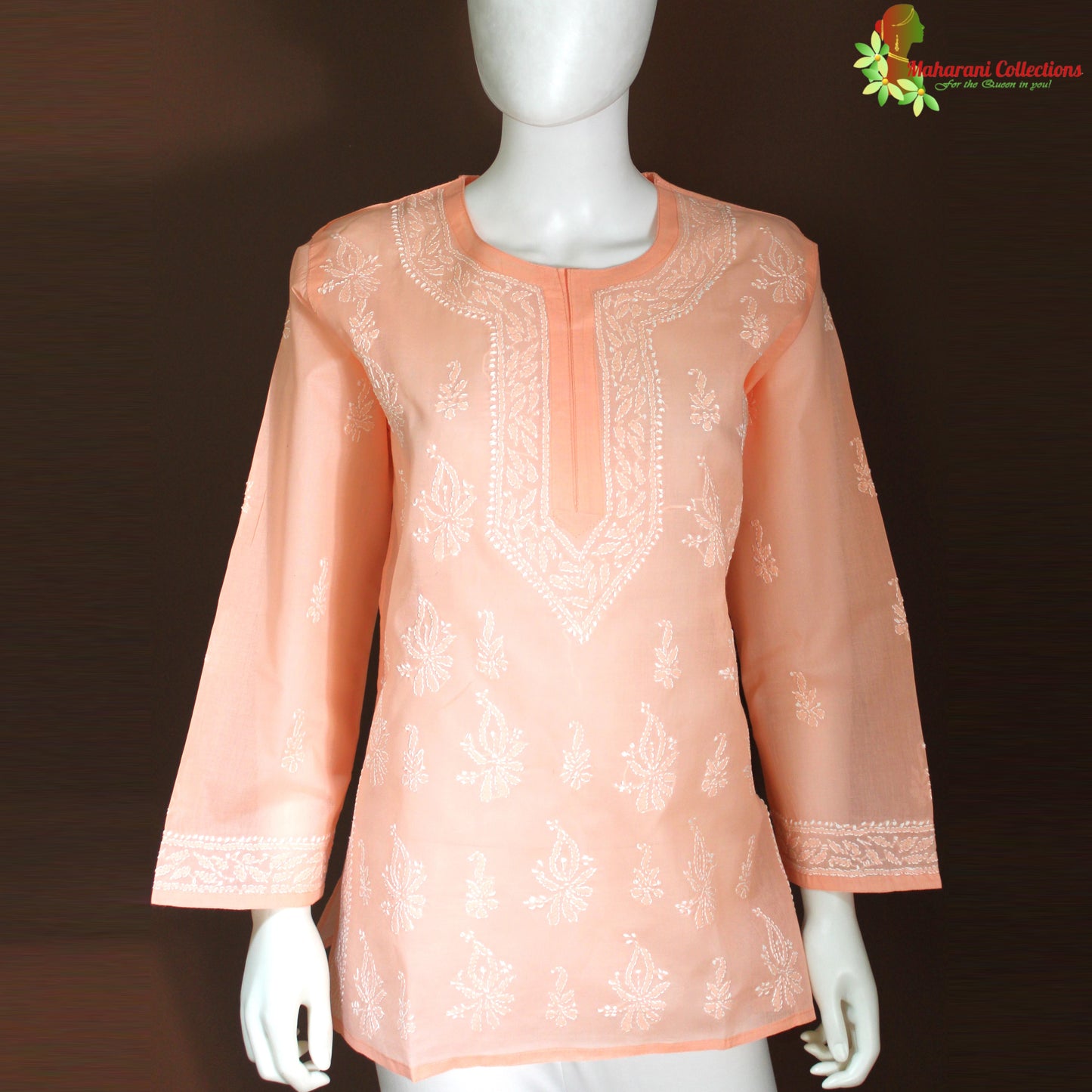 Maharani's Lucknowi Chikankari Short top - Orange (L) - Cotton