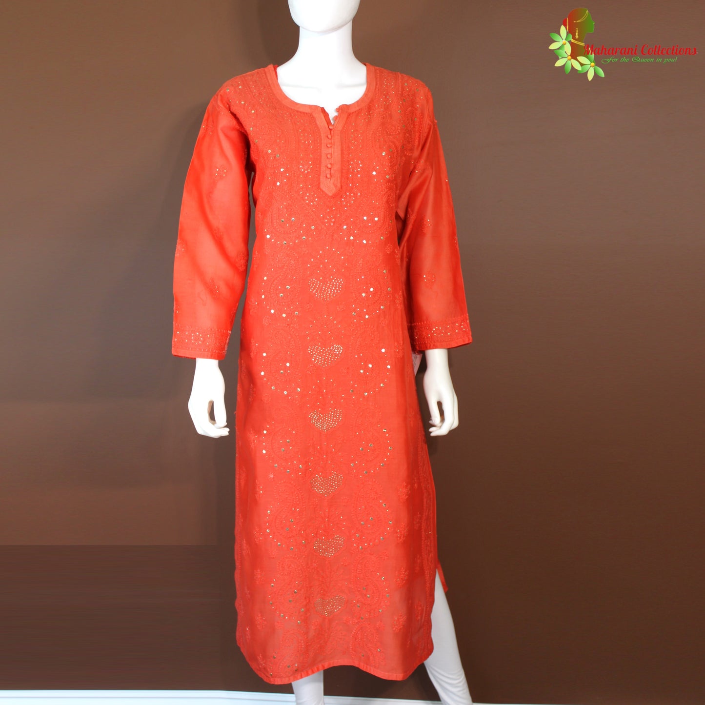 Maharani's Pure Chanderi Silk Kurta Top - Red (XL)