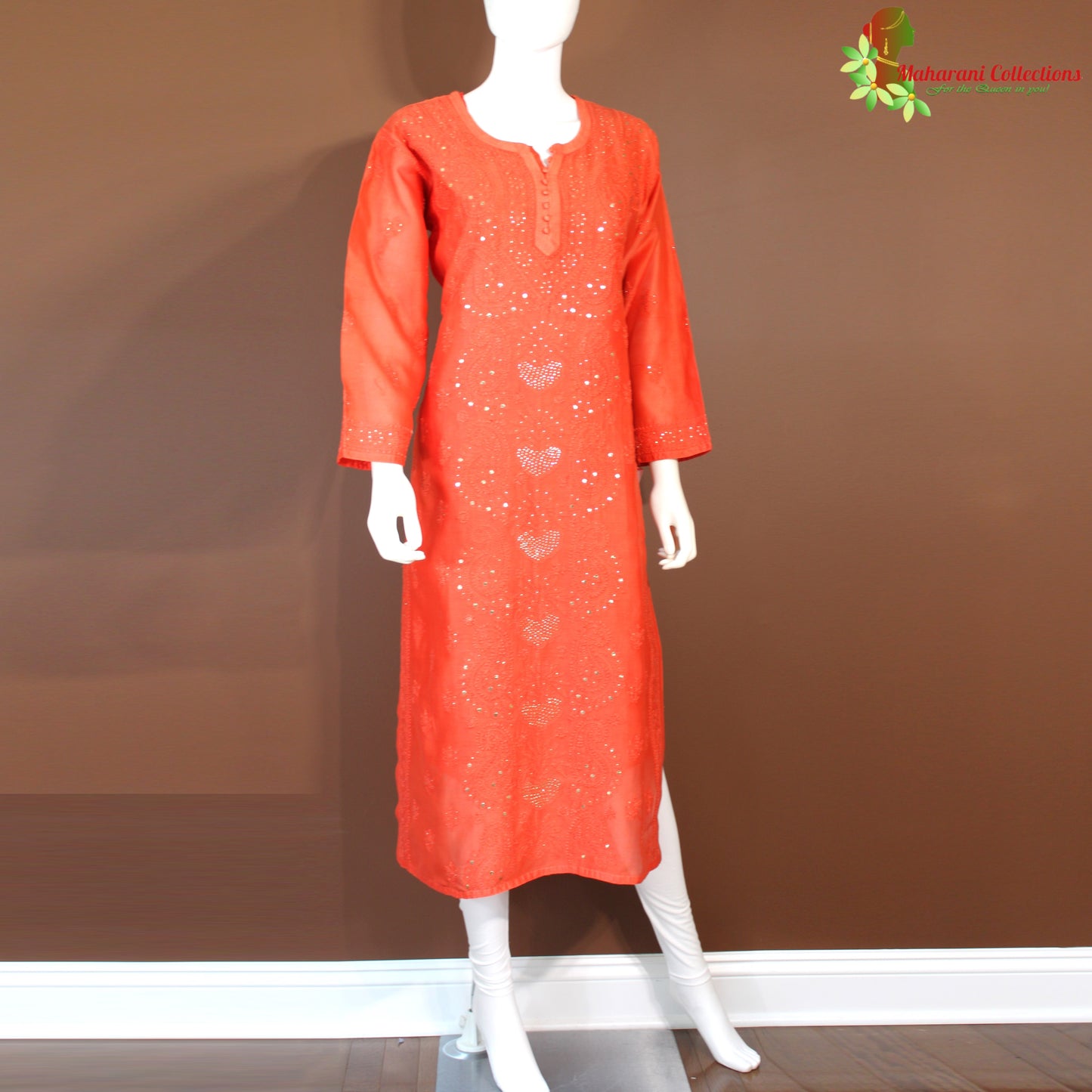 Maharani's Pure Chanderi Silk Kurta Top - Red (XL)