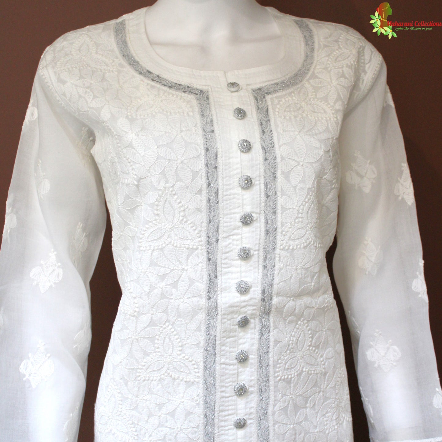 Maharani's Lucknowi Chikankari Pant Suit - White (M) - Pure Cotton