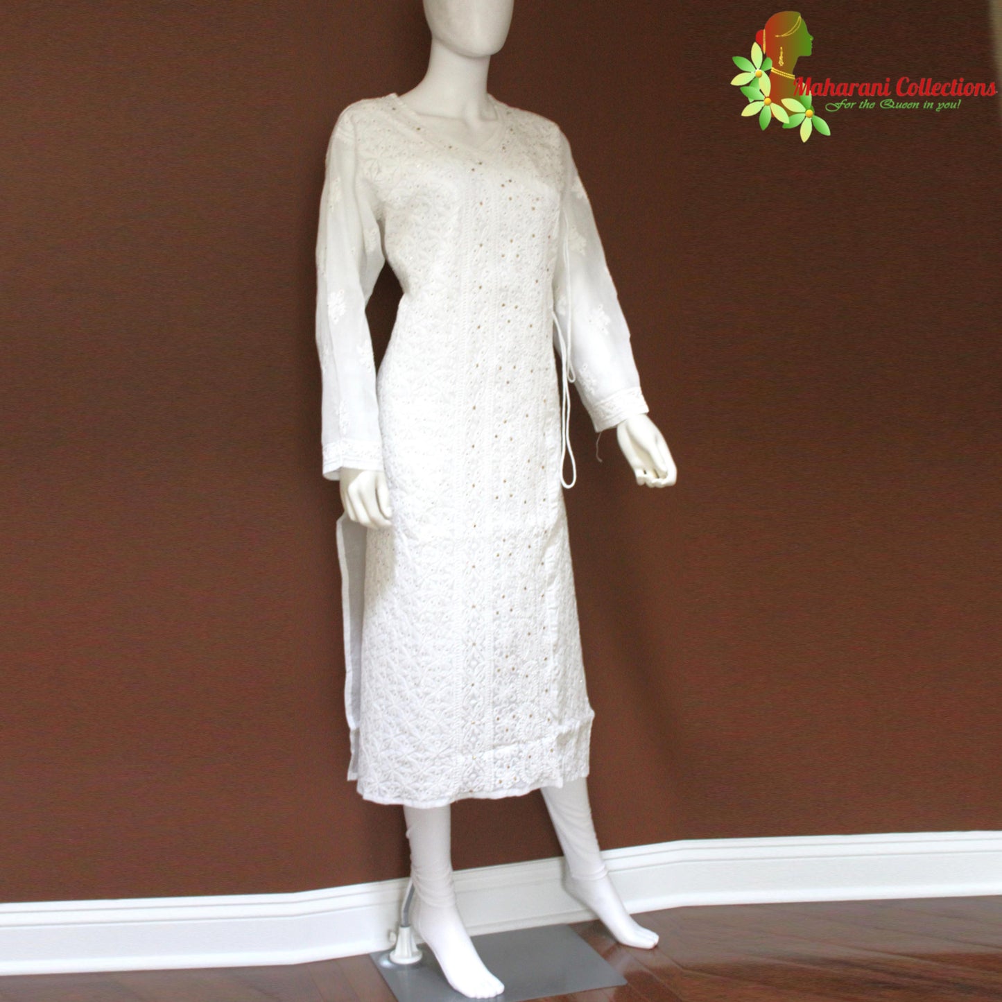 Maharani's Lucknowi Chikankari Pant Suit - White (XL) - Pure Cotton