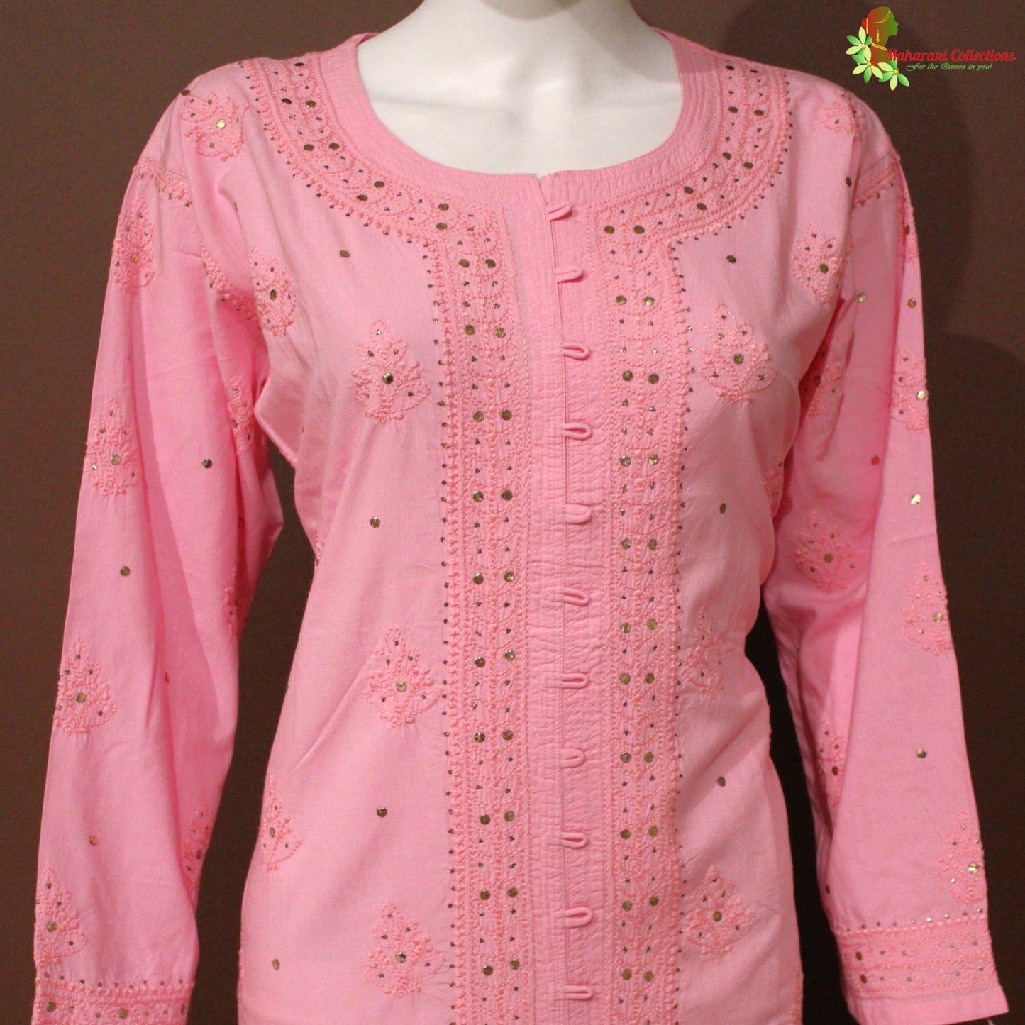 Maharani's Lucknowi Chikankari Pant Suit - Light Pink (XL) - Soft Muslin Silk