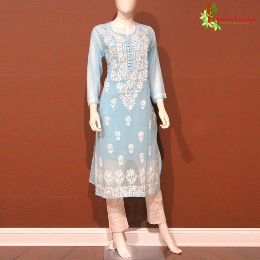 Maharani's Pant Suit - Light Blue (M) - Pure Georgette