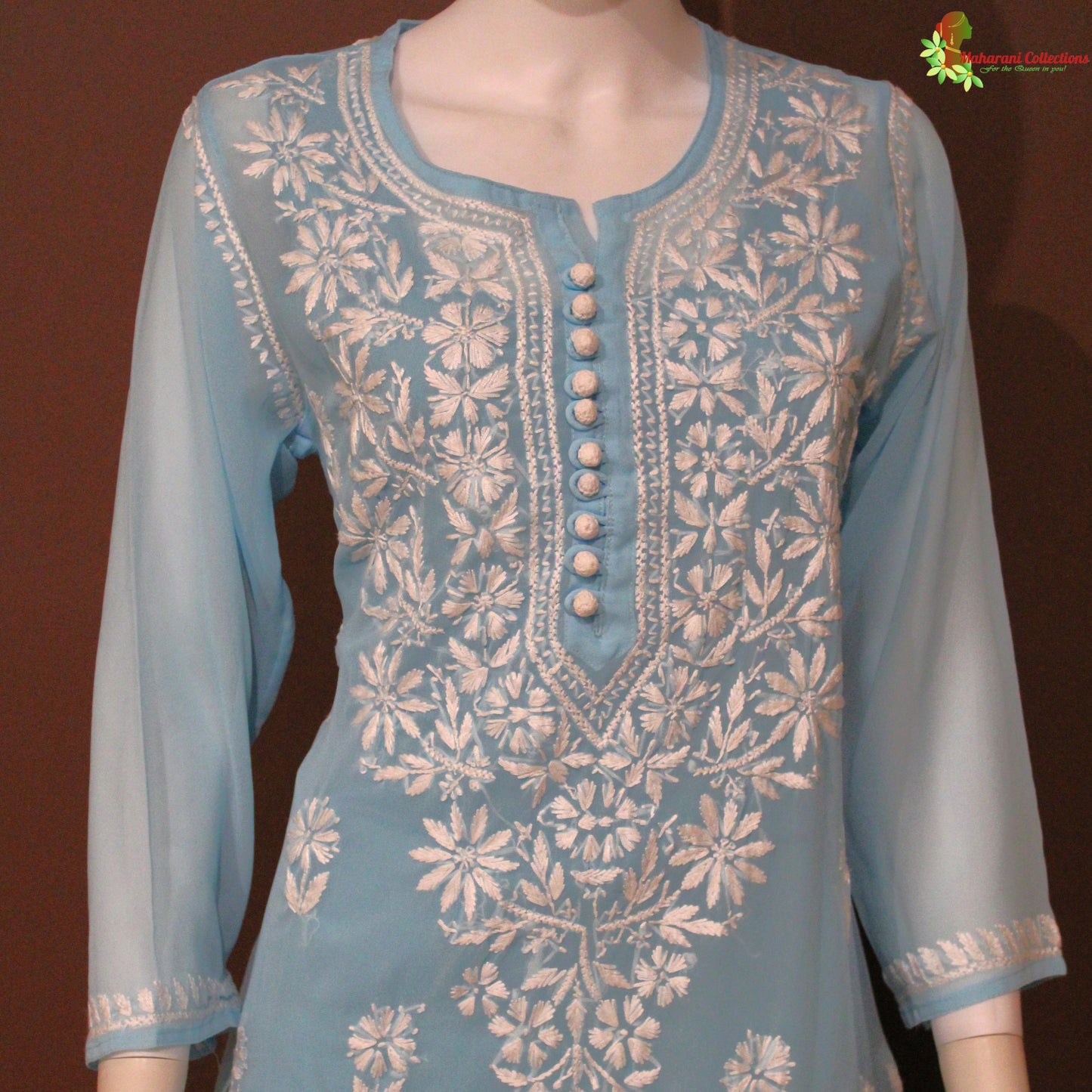 Maharani's Pant Suit - Light Blue (M) - Pure Georgette