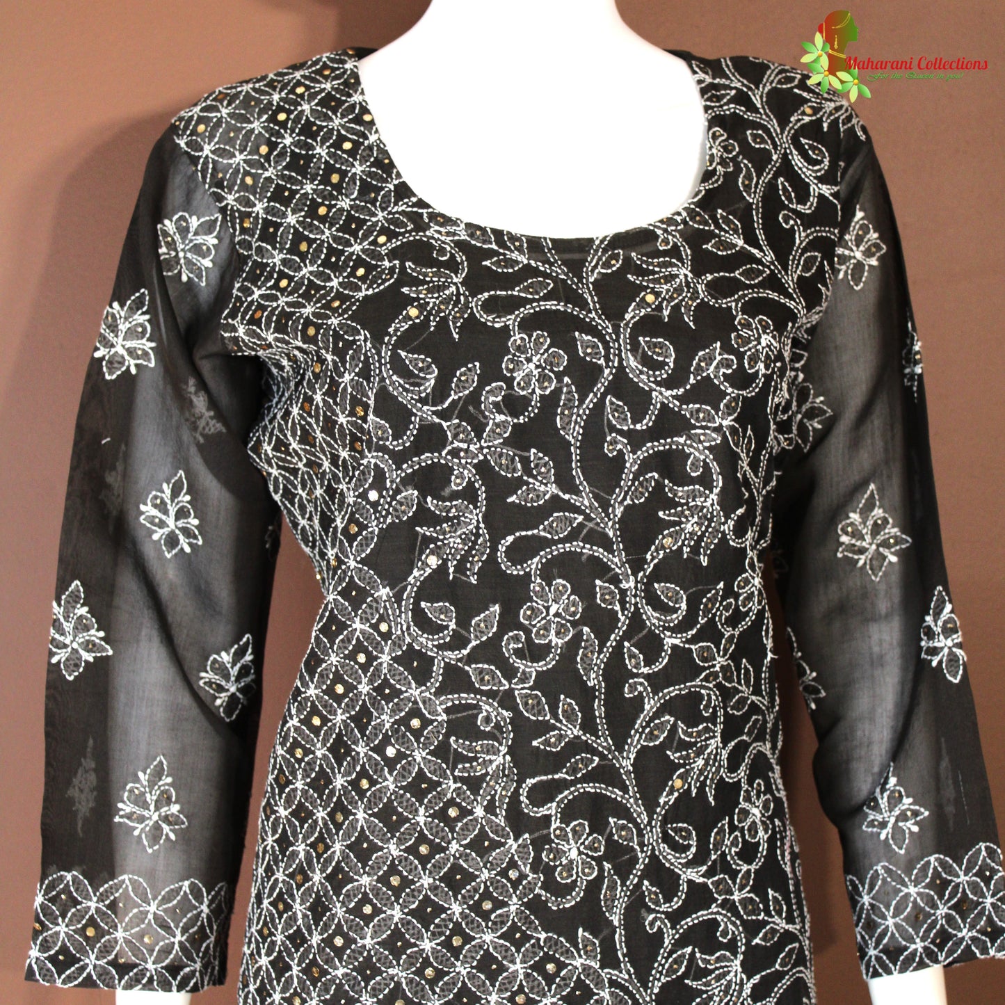 Maharani's Lucknowi Chikankari Palazzo Suit - Black (L) - Pure Georgette