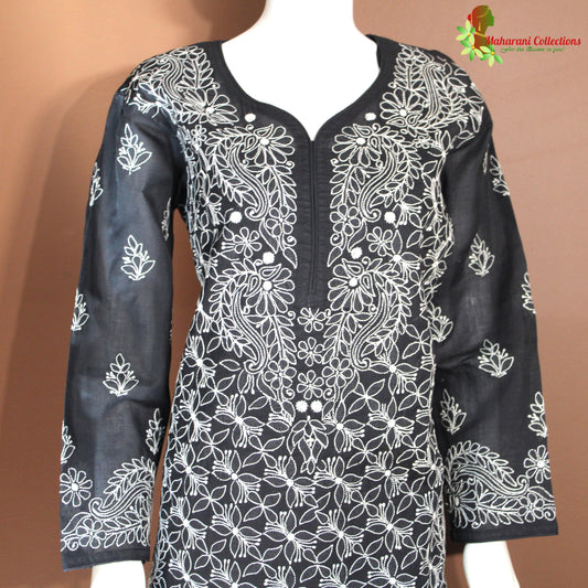 Maharani's Lucknowi Chikankari Pant Suit - Black (S) - Pure Cotton