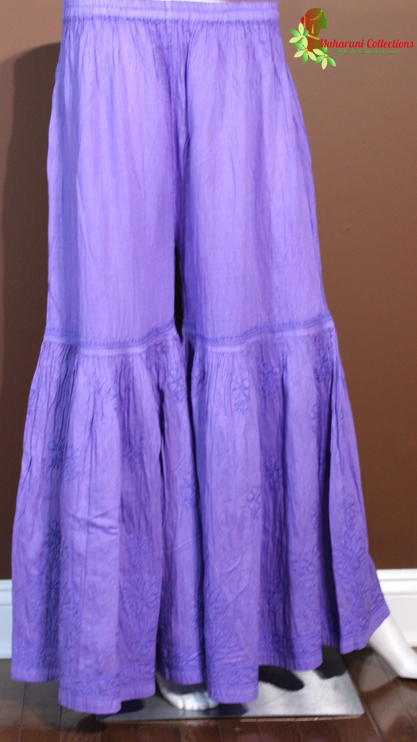 Maharani's Lucknowi Chikankari Sharara Suit - Purple (M) - Pure Cotton