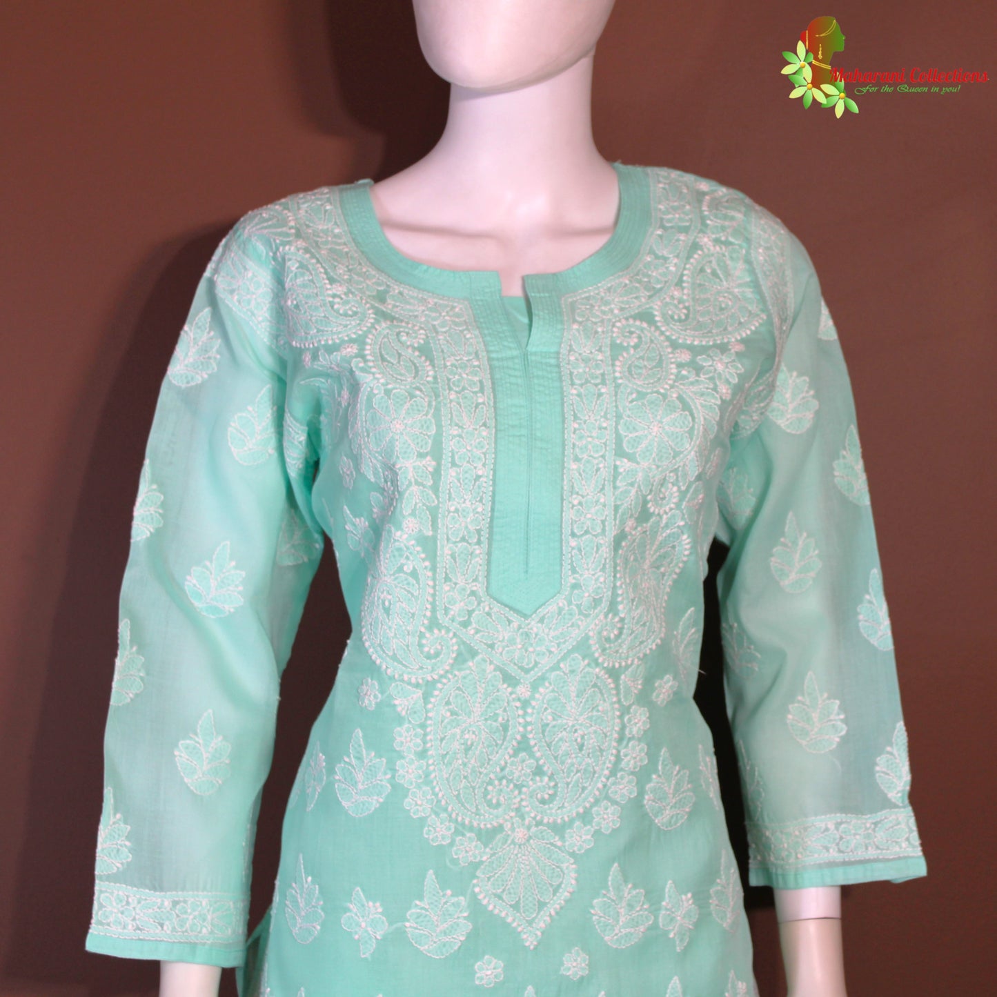 Maharani's Lucknowi Chikankari Pant Suit - Light Sea Green (M) - Pure Cotton