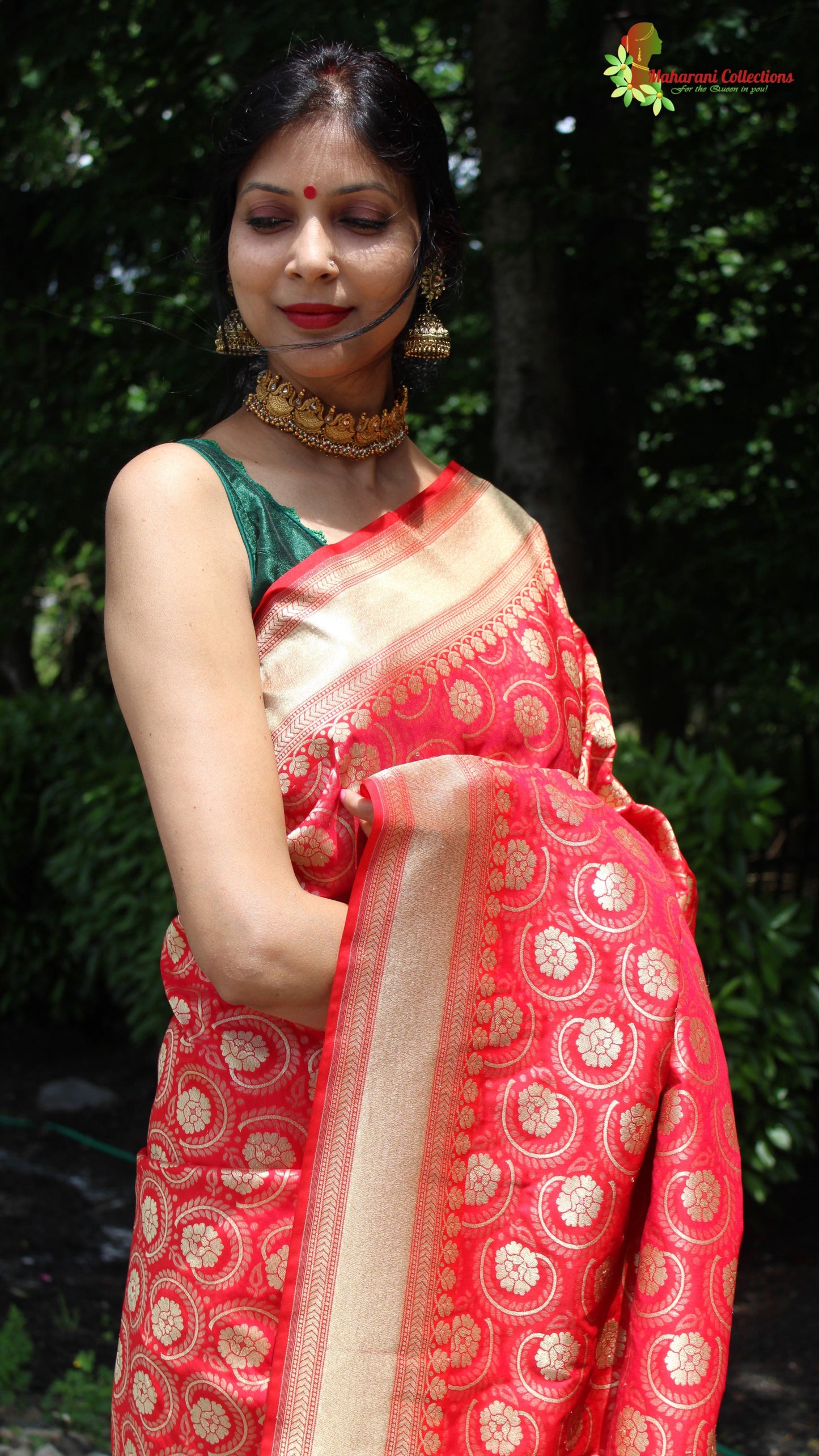 Maharani's Pure Heavy Zari Banarasi Silk Saree - Bridal Red (with Stitched Blouse and Petticoat)