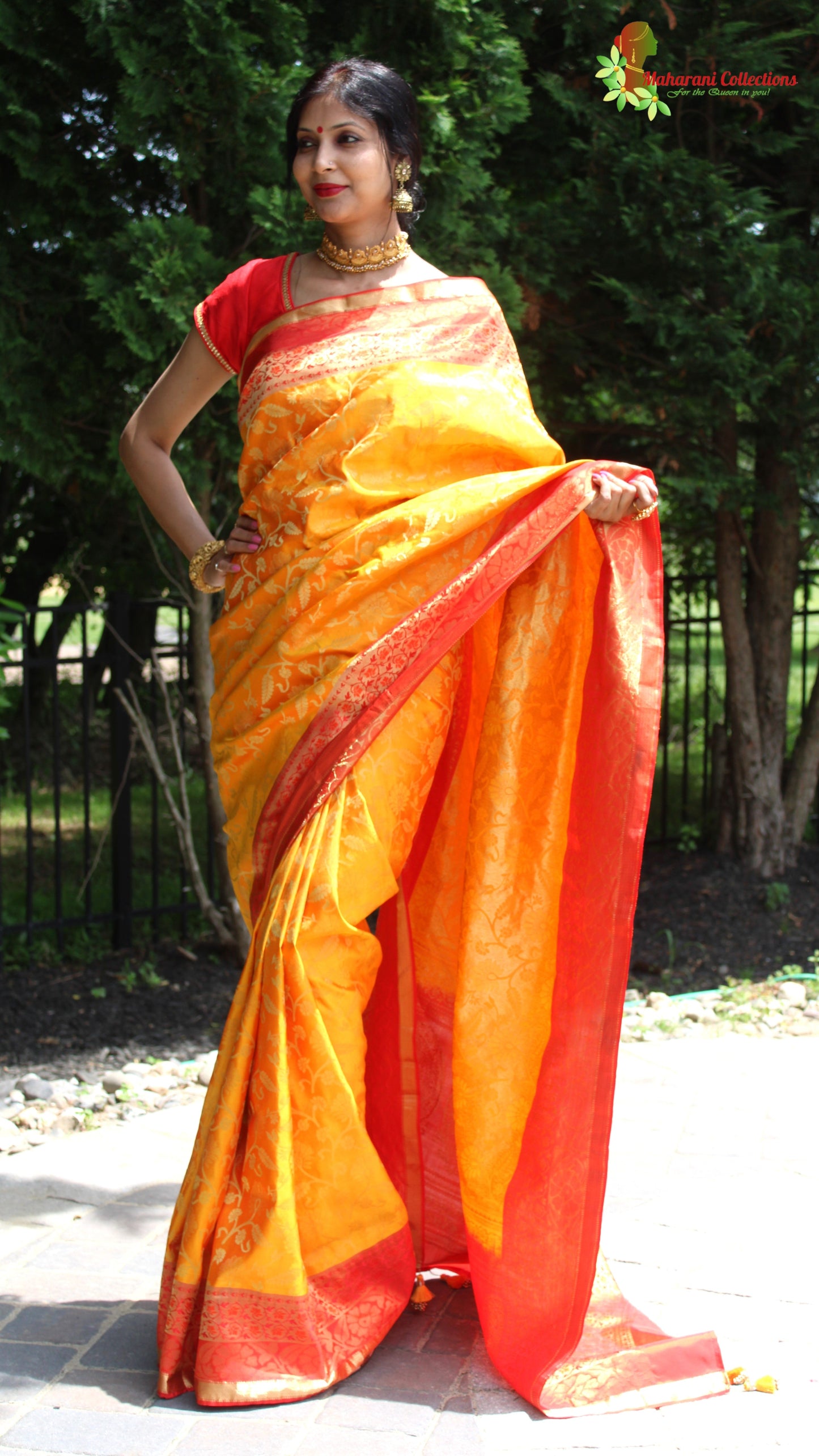 Maharani's Pure Heavy Zari Banarasi Silk Saree - Yellow (with Stitched Blouse and Petticoat)