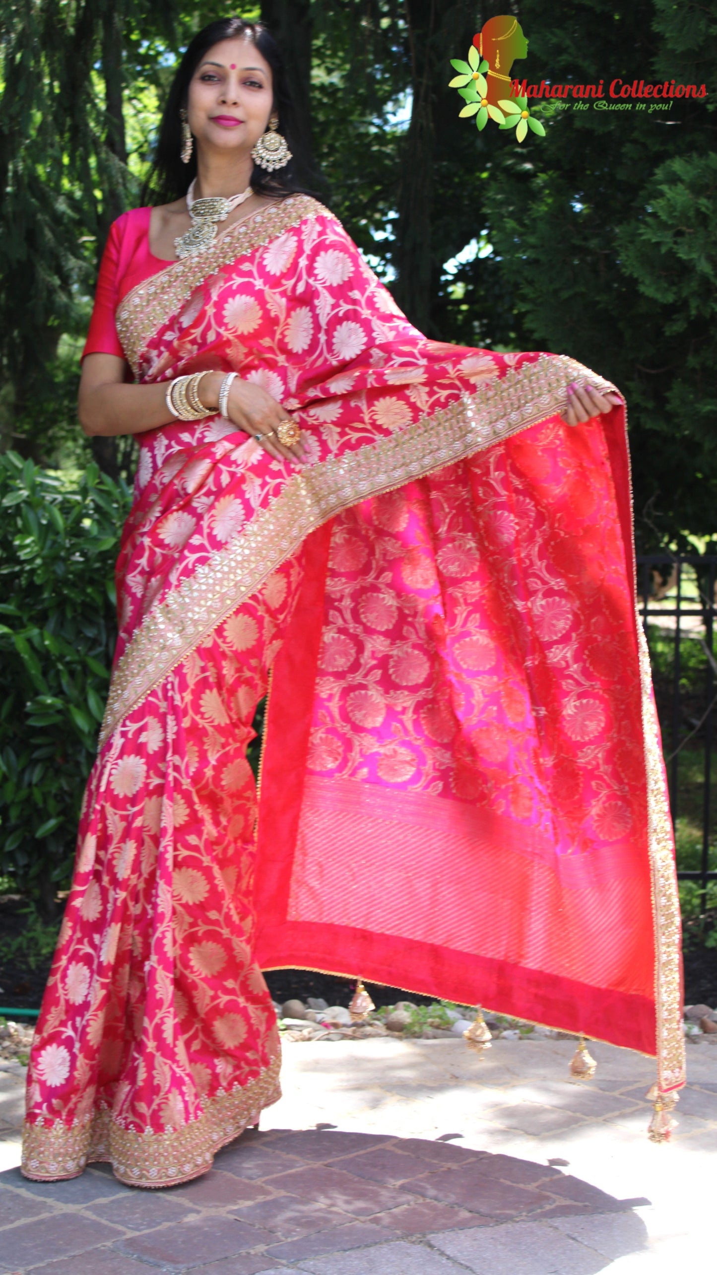 Maharani's Pure Banarasi Silk Saree - Bridal Red (with Stitched Blouse and Petticoat)