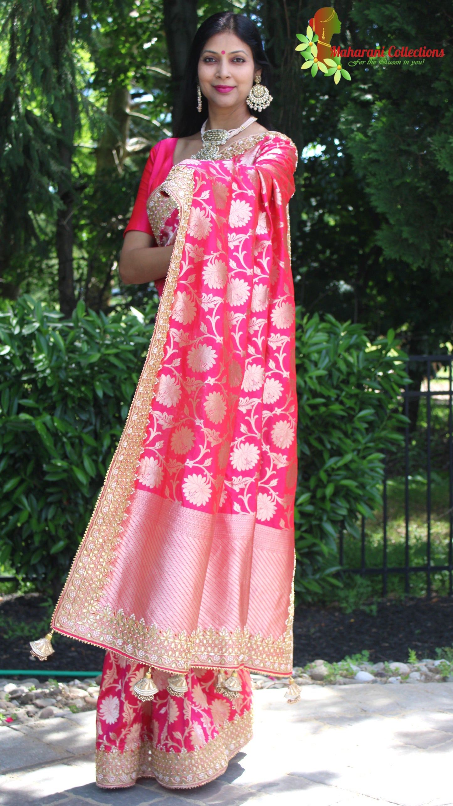 Maharani's Pure Banarasi Silk Saree - Bridal Red (with Stitched Blouse and Petticoat)