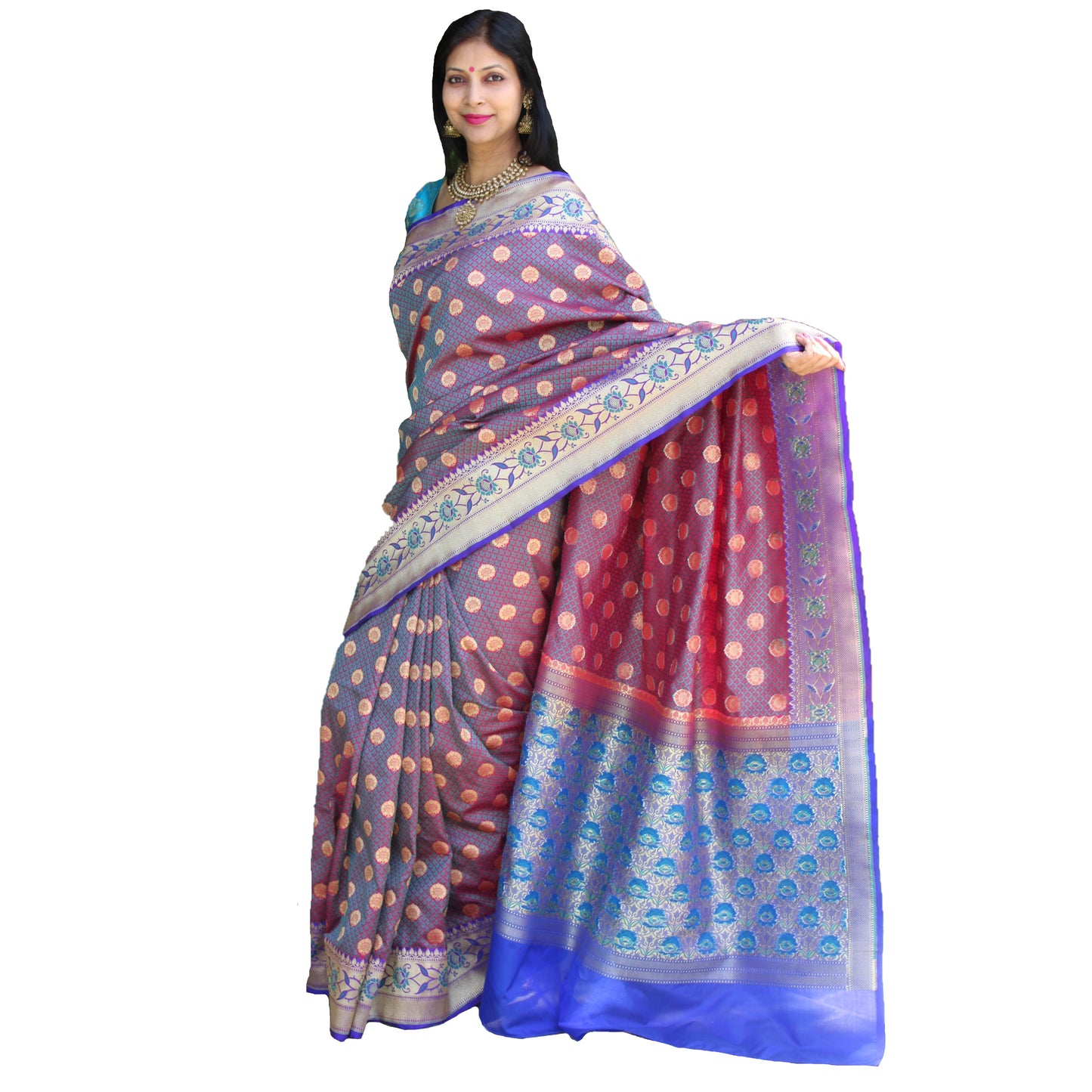 Maharani's Pure Banarasi Silk Saree - Purple (with Stitched Blouse and Petticoat)