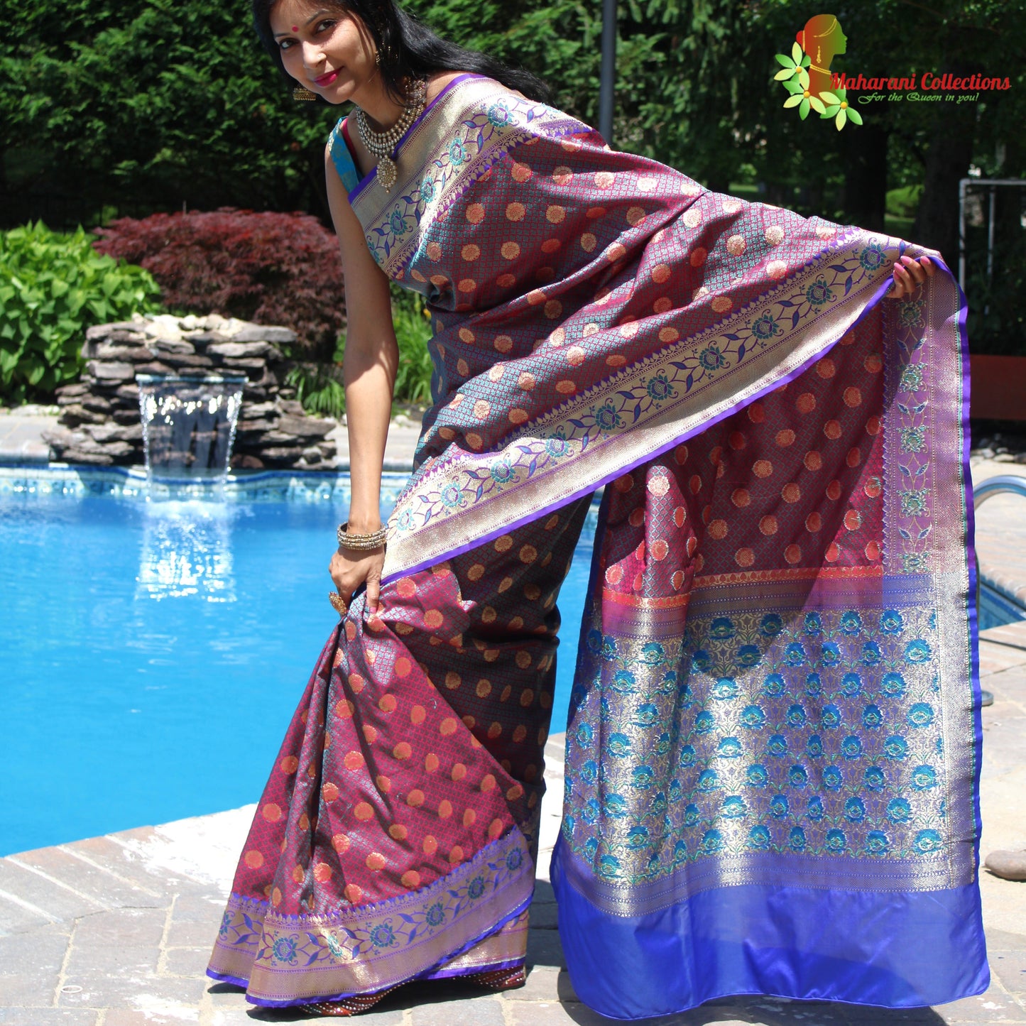 Maharani's Pure Banarasi Silk Saree - Purple (with Stitched Blouse and Petticoat)