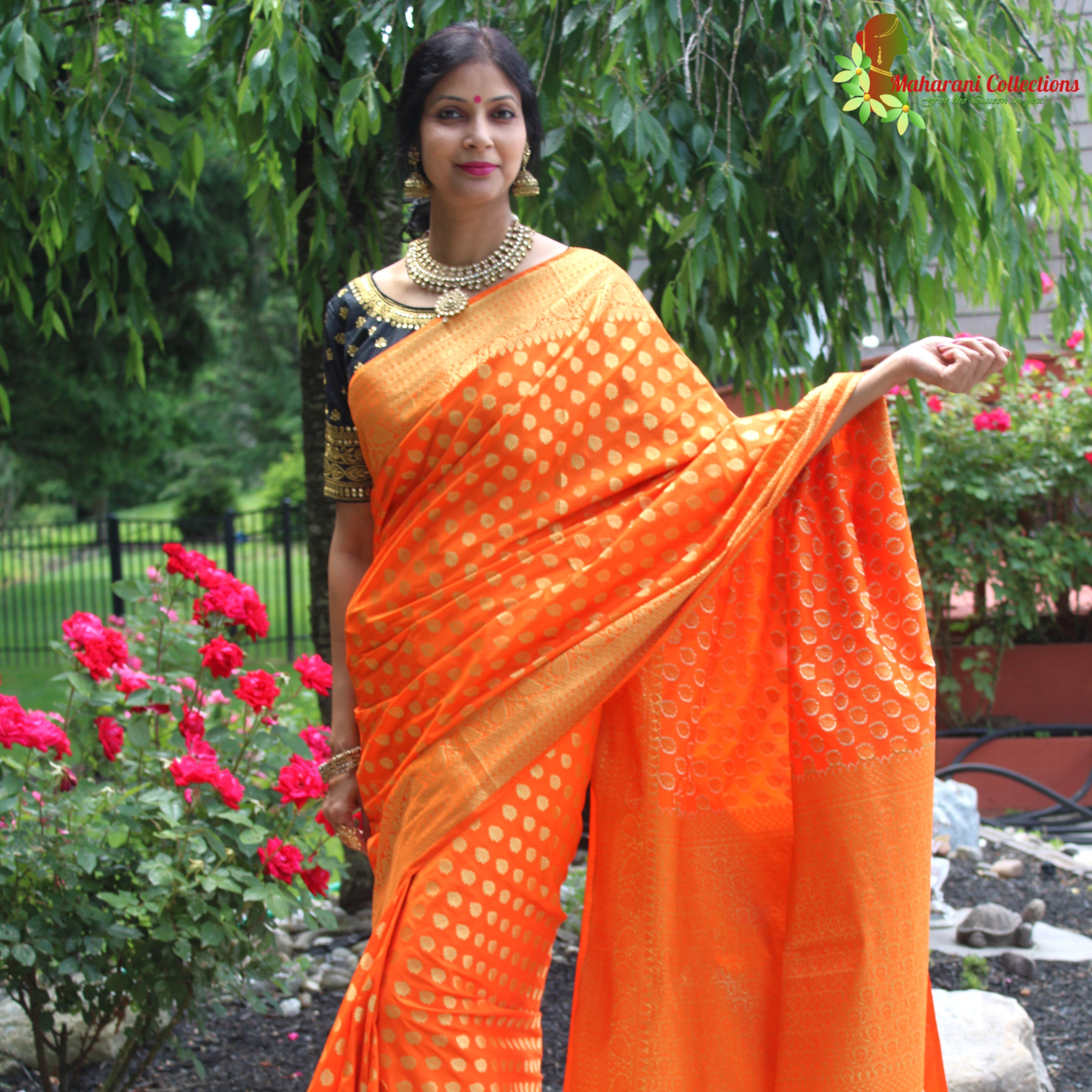 Orange Mehndi Classic Saree