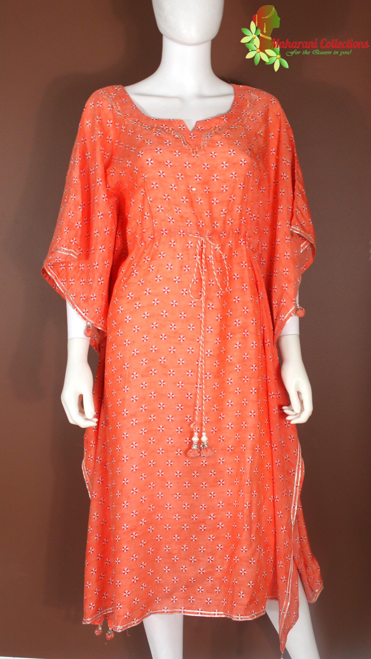 Maharani's Kaftan Suit - Muslin Silk - Orange (M, L, XL, XXL)