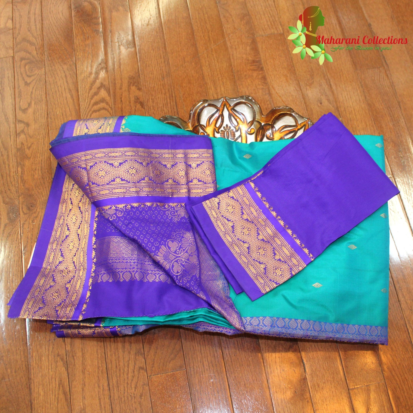 Maharani's Pure Banarasi Silk Saree - Greenish Blue (with stitched Petticoat)