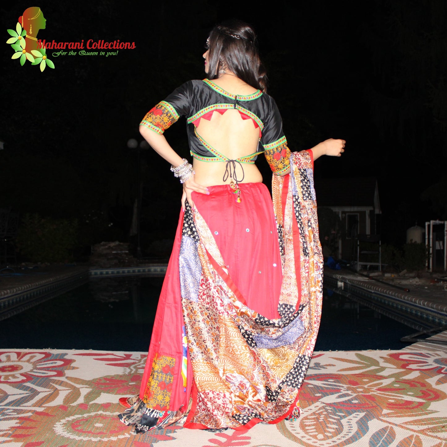 Maharani's Festive Chania Choli with Dupatta - Red/Black(M)