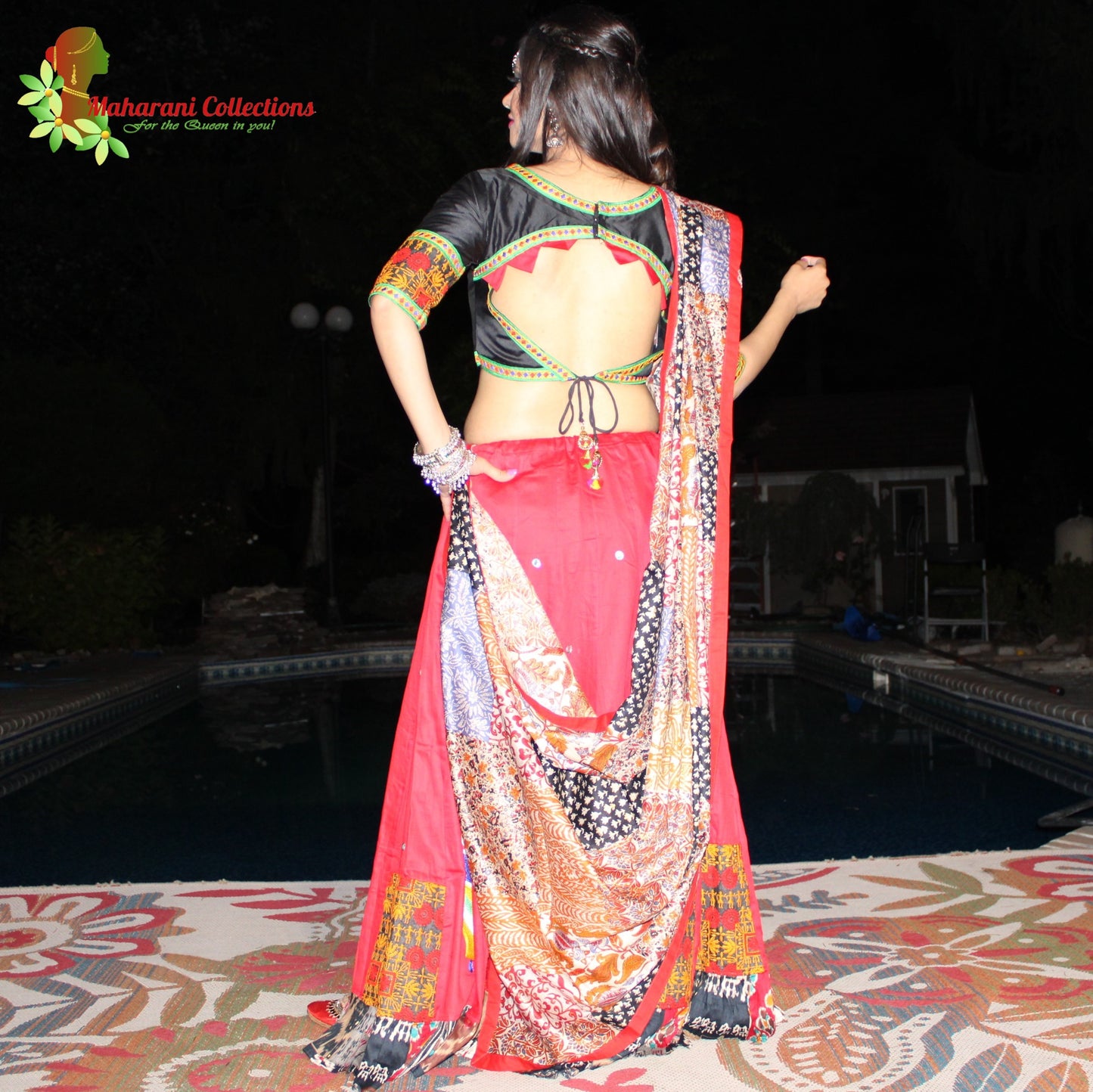 Maharani's Festive Chania Choli with Dupatta - Red/Black(M)