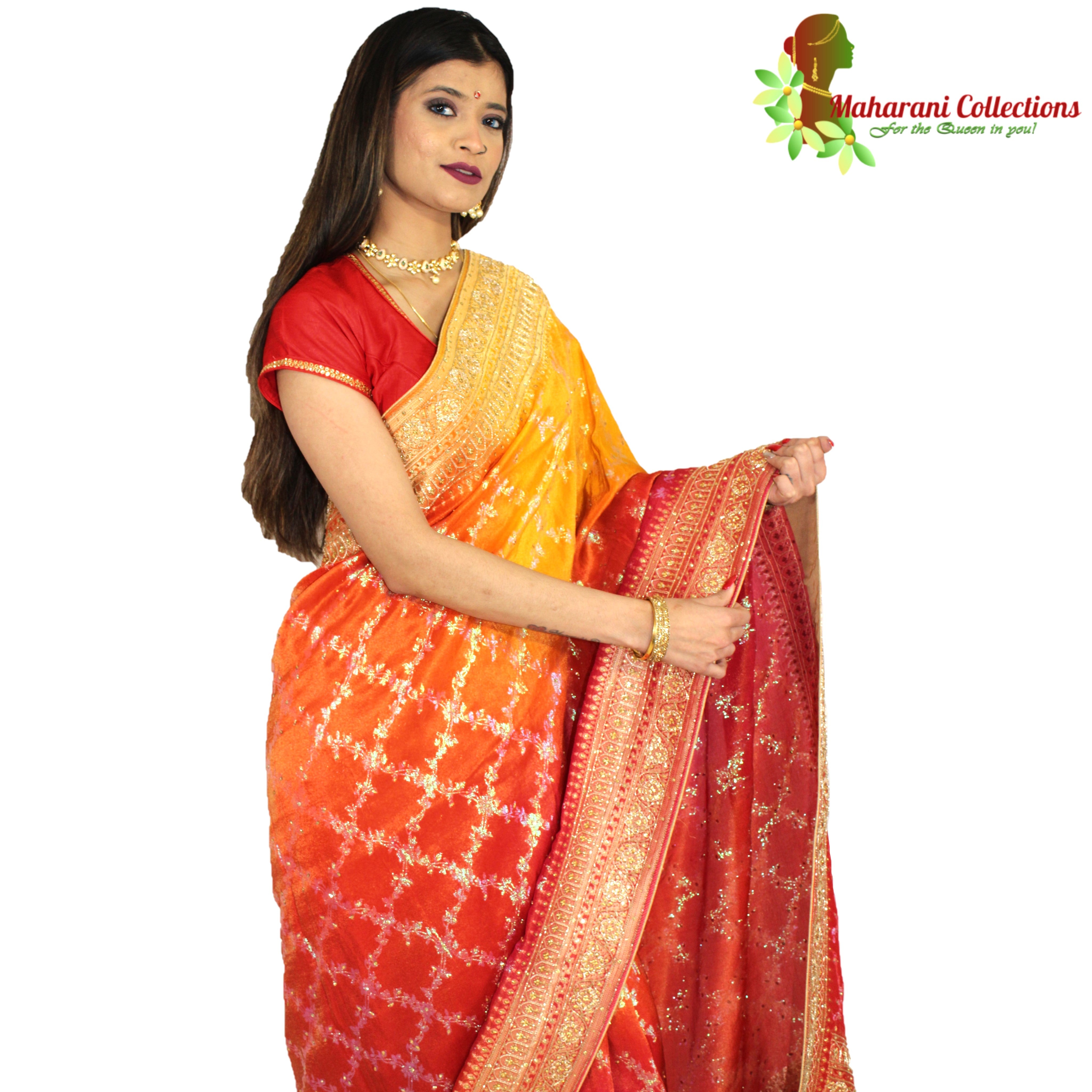 Red Pure Georgette Saree in Marodi Gota Handwork - Rana's by Kshitija