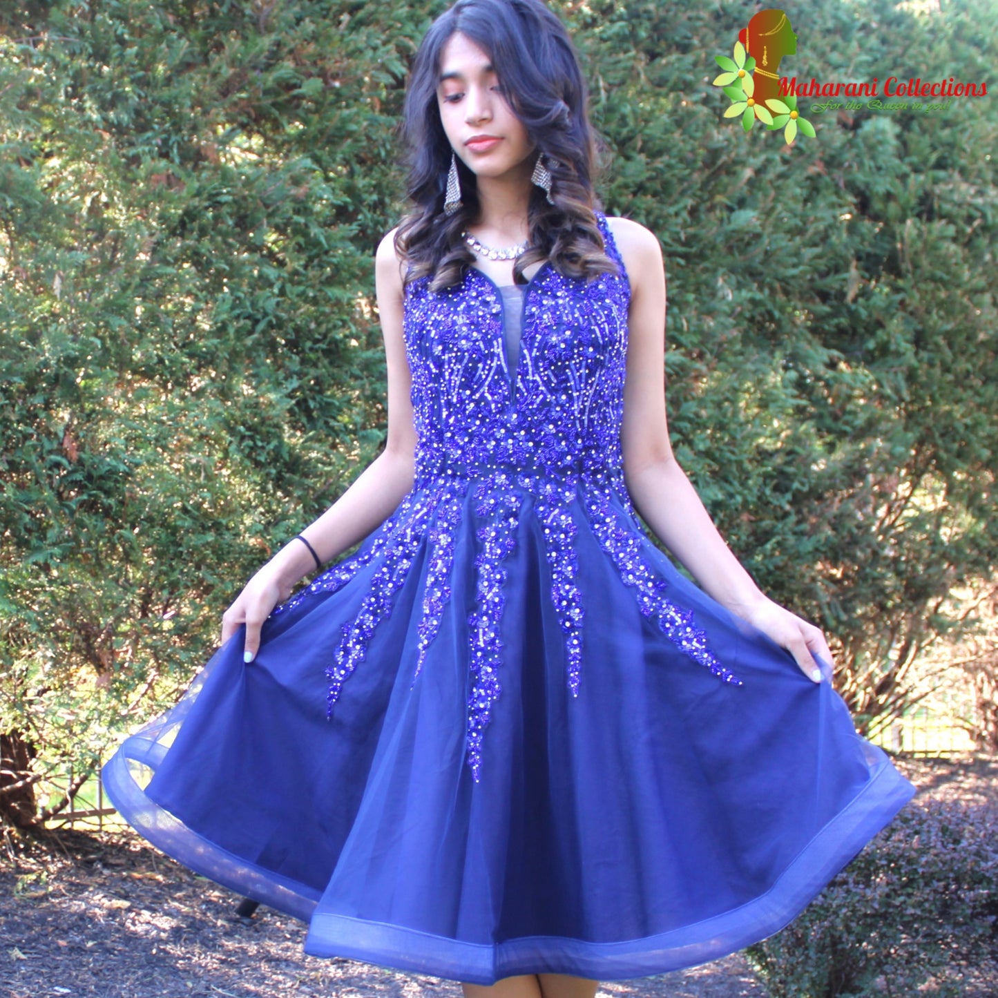 Maharani's Designer Silk and Net Evening Dress - Robin Blue (S)