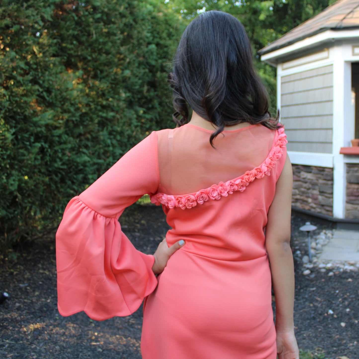 Maharani's Designer Silk/Net Evening Dress - Orange (S)
