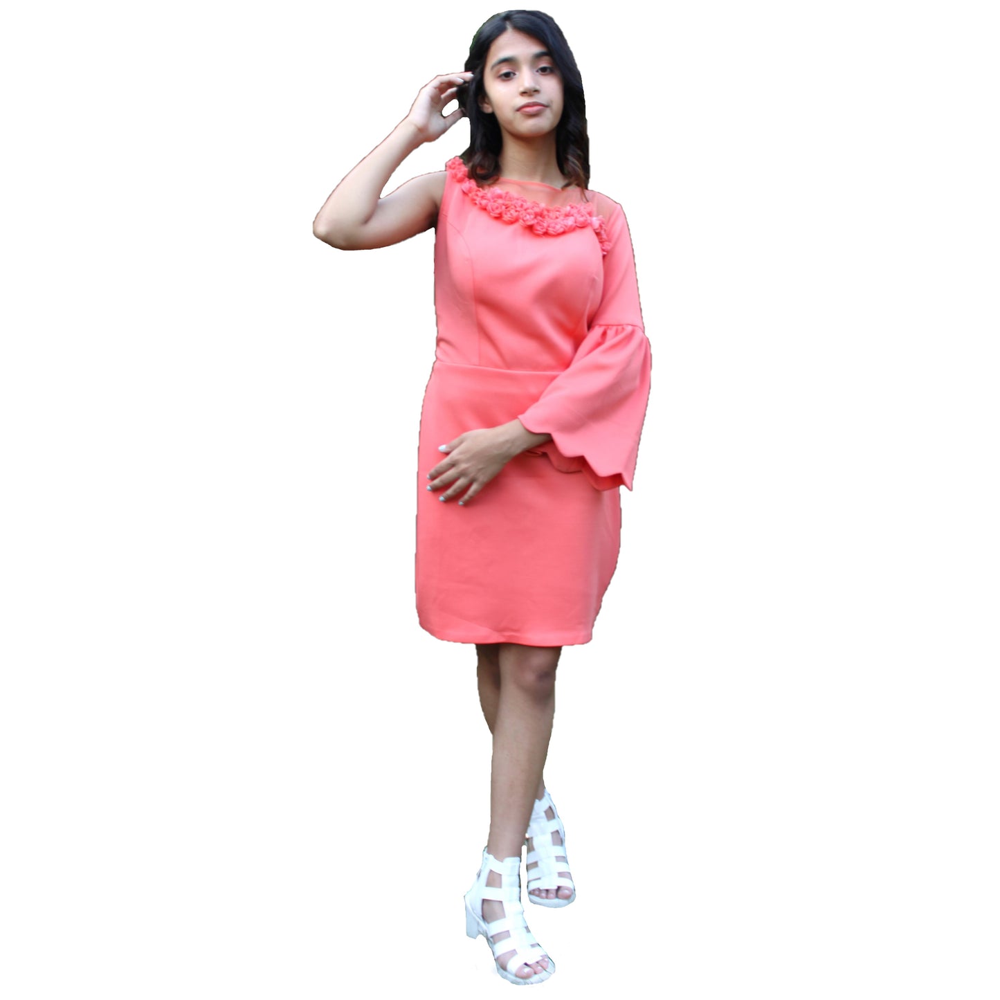 Maharani's Designer Silk/Net Evening Dress - Orange (S)