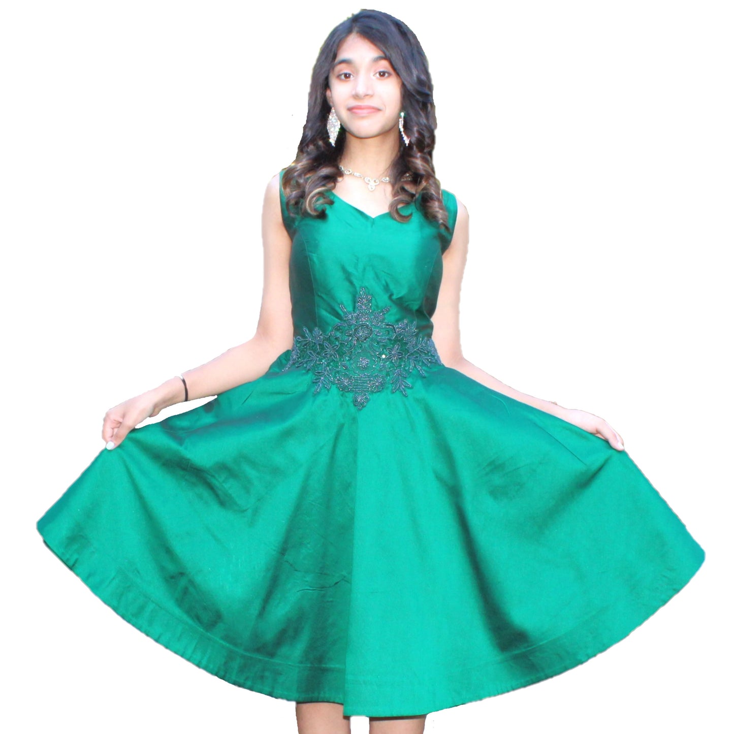 Maharani's Designer Silk Evening Dress - Wine or Emerald Green (M)