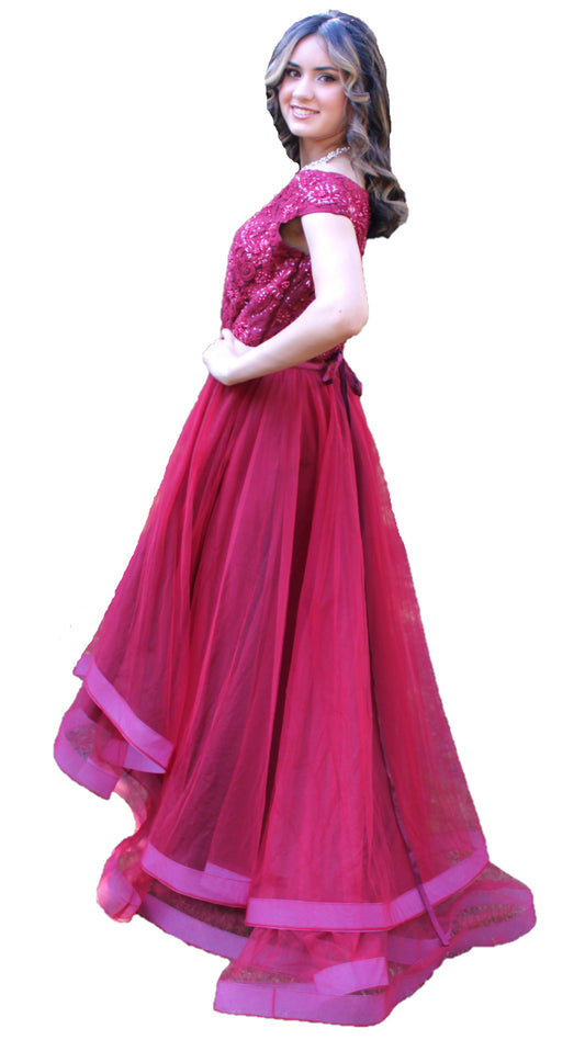 Maharani's Designer Flared Ball/Gala Gown - Maroon (M)
