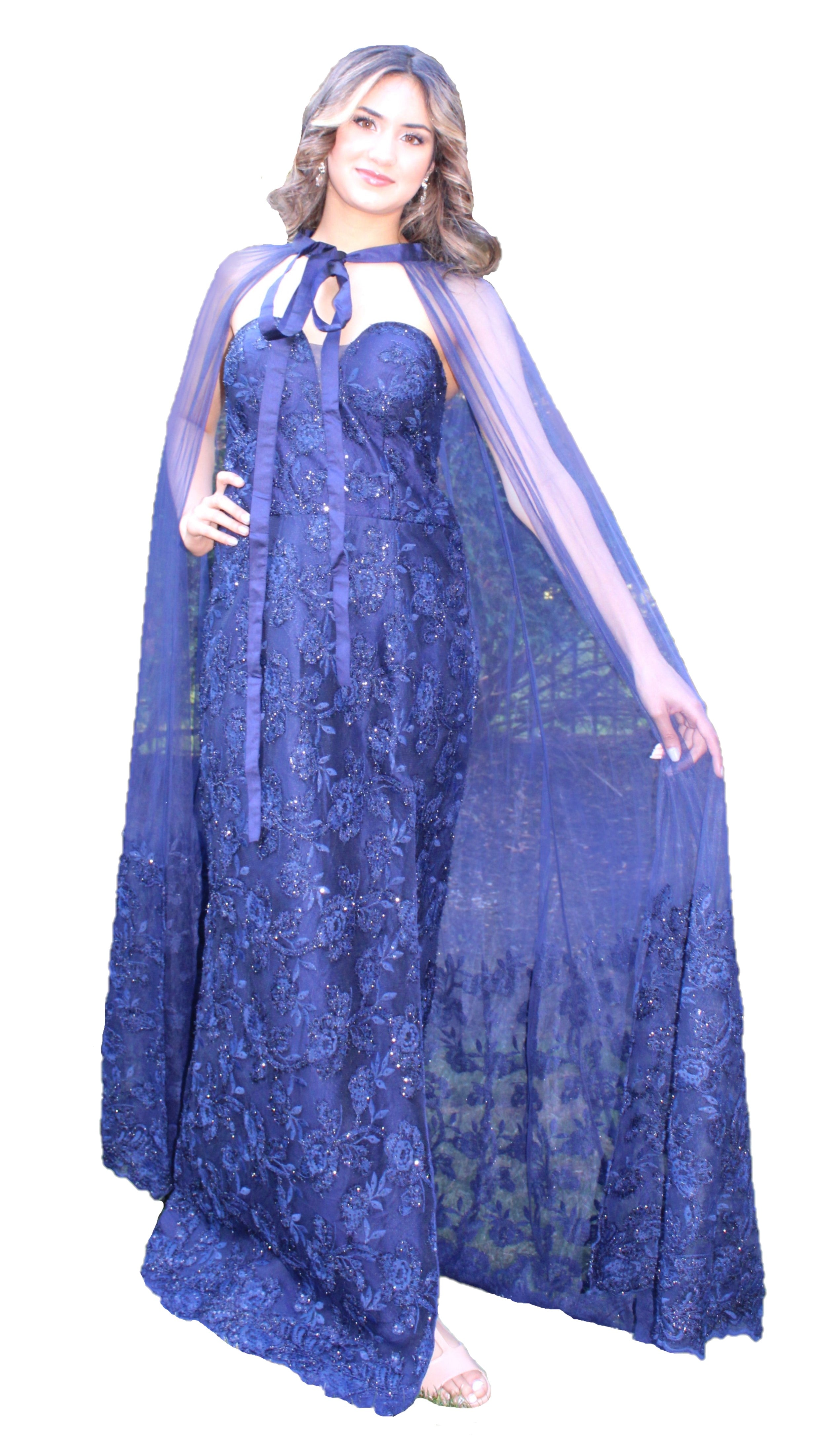 Dark Blue Reception Gown Heavy Embroidered with Dupatta