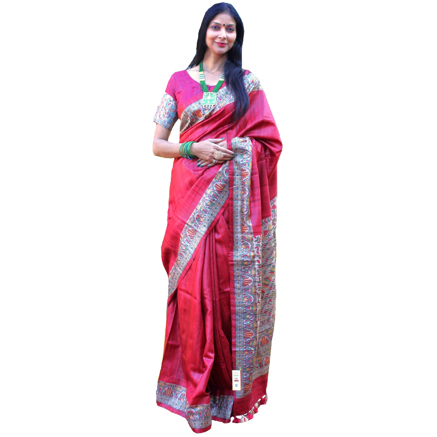 Maharani's Pure Tussar Silk Saree (Silk Mark) - Maroon with Madhubani Hand Painting