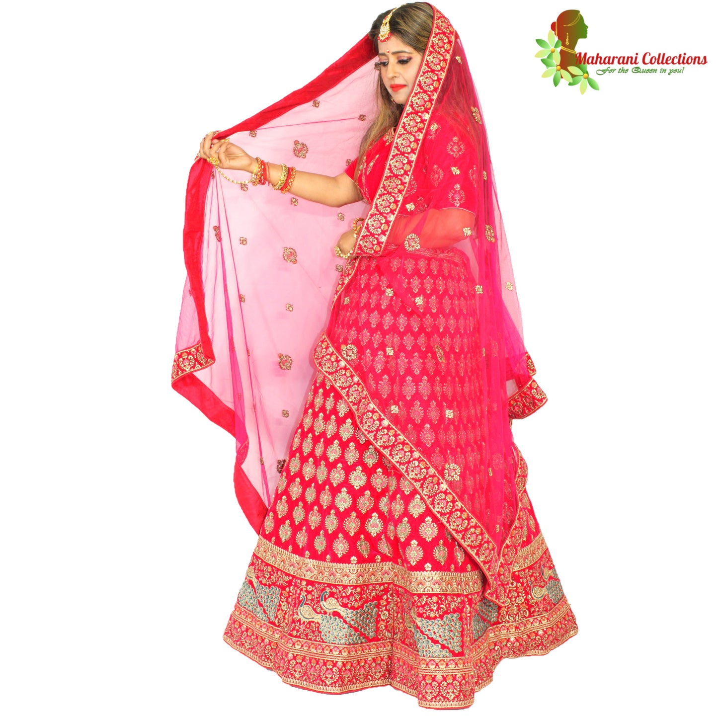 Maharani's Designer Bridal Lehenga - Deep Pink in Velvet (M)