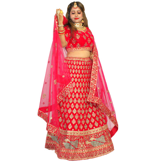 Maharani's Designer Bridal Lehenga - Deep Pink in Velvet (M)