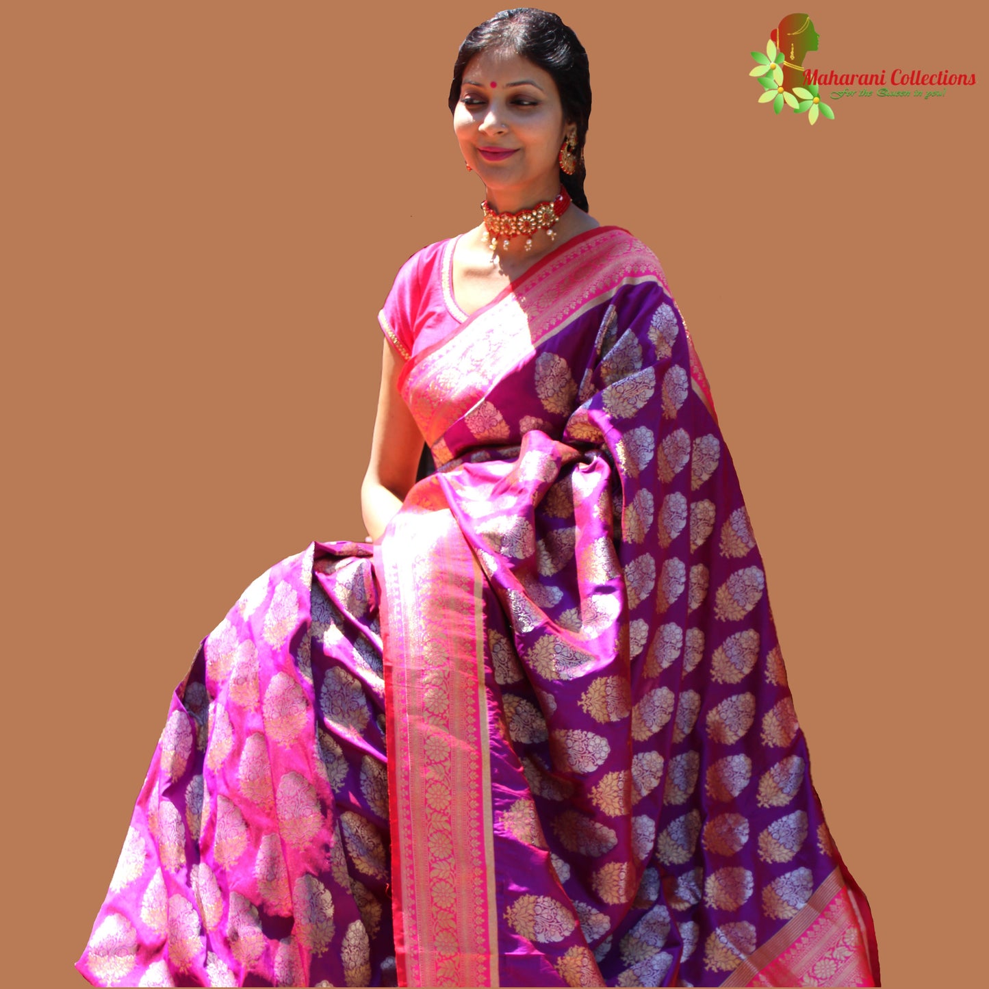 Maharani's Pure Banarasi Silk Saree - Purple (with stitched Blouse and Petticoat)