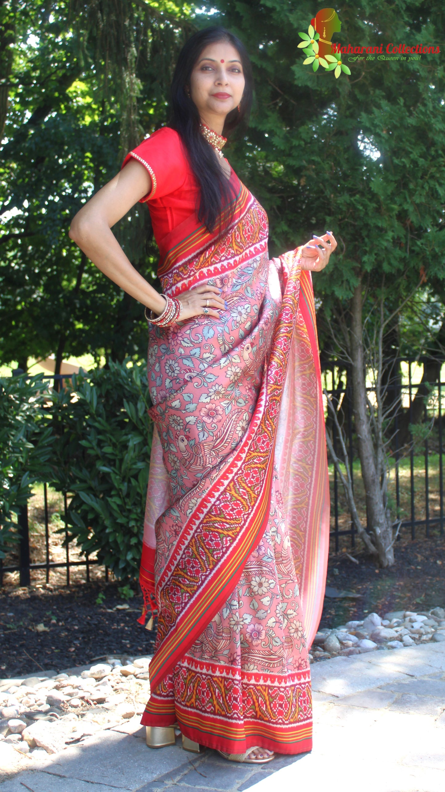 Maharani's Pure Banarasi Silk Saree - Bronze Orange (with stitched Blouse and Petticoat)