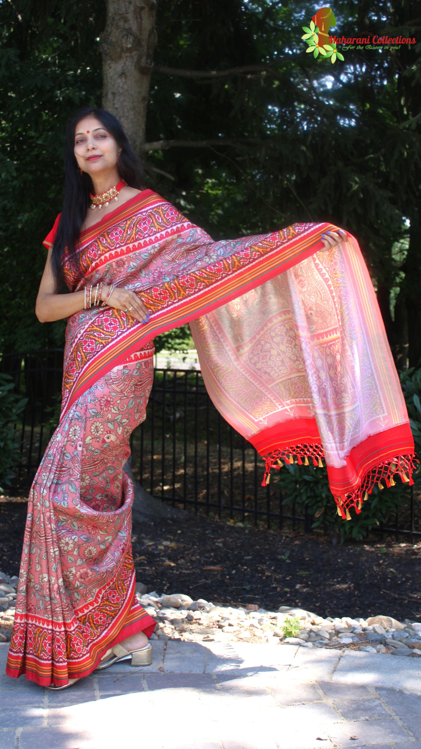Maharani's Pure Banarasi Silk Saree - Bronze Orange (with stitched Blouse and Petticoat)