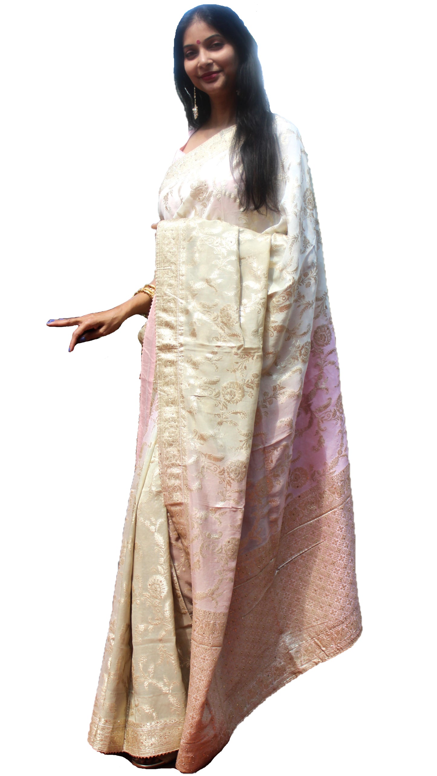 Maharani's Pure Banarasi Georgette Saree - Shades of Sand and Pink (with stitched Blouse and Petticoat)