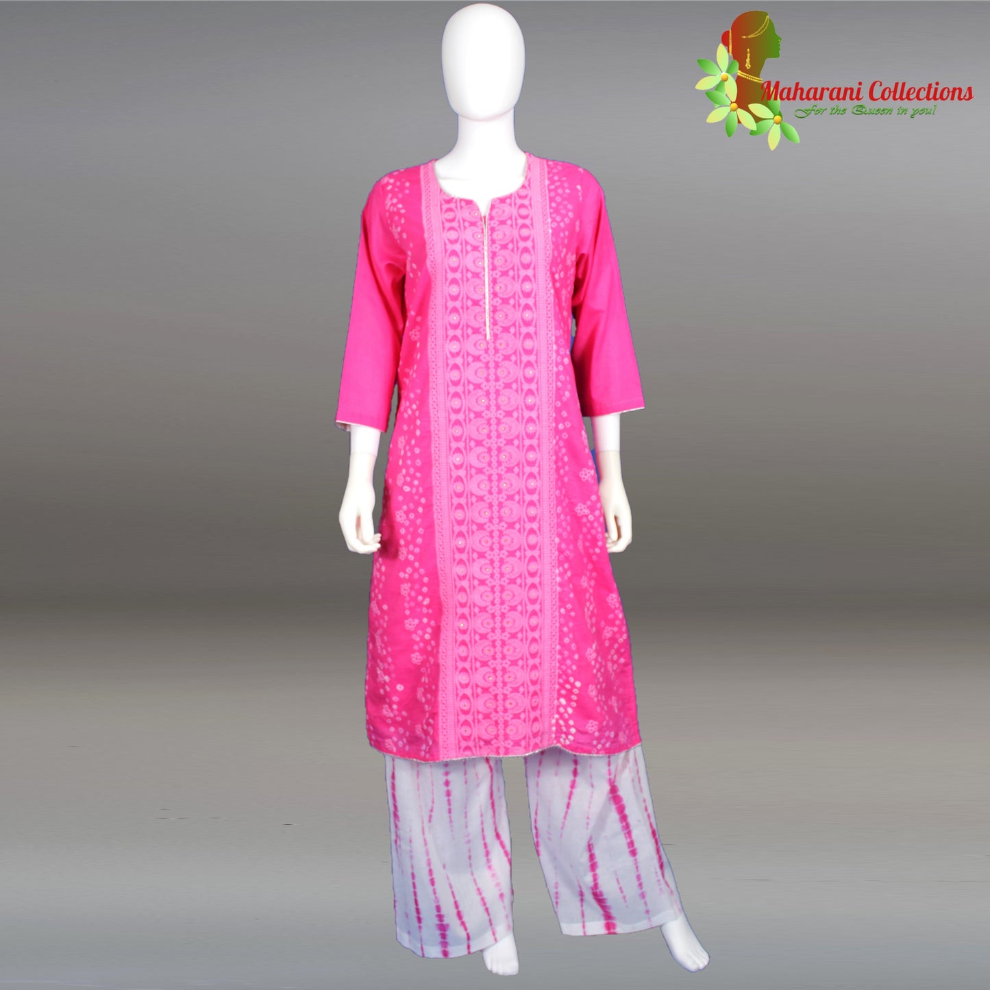 Maharani's Lucknowi Chikankari Palazzo Suit - Pink (L)