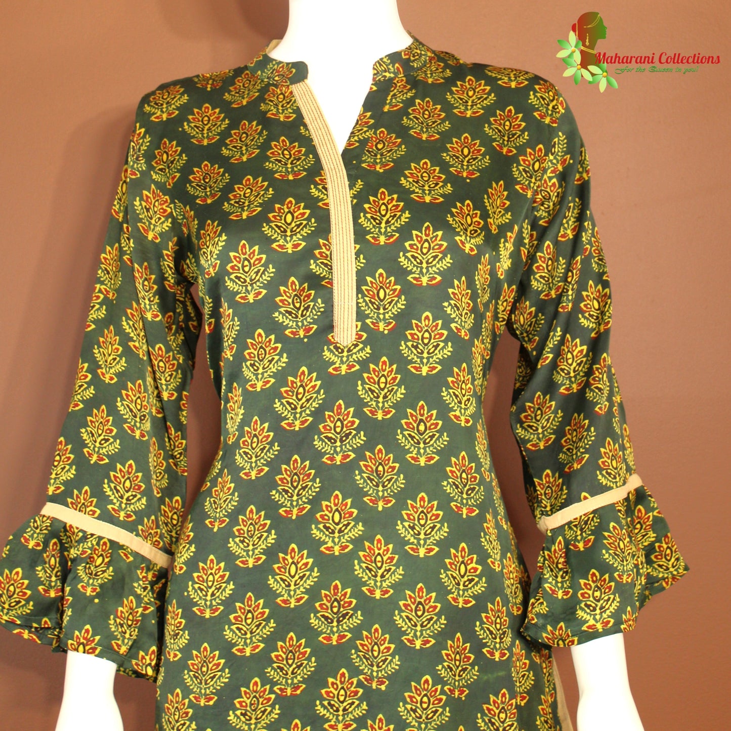 Maharani's Designer Silk Pant Suit - Green and Yellow (M)