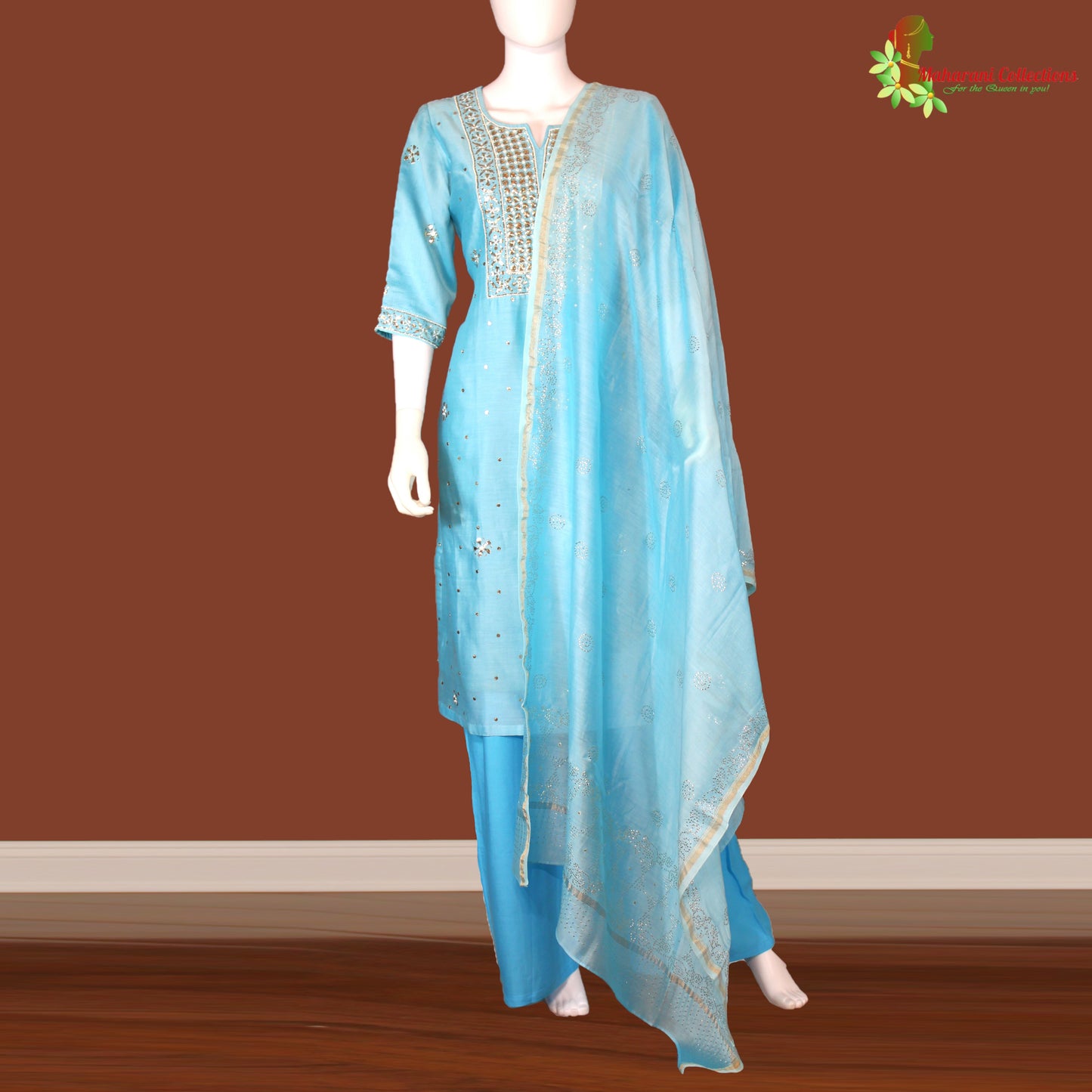 Maharani's Palazzo Suit Set - Silk - Sky Blue (M)